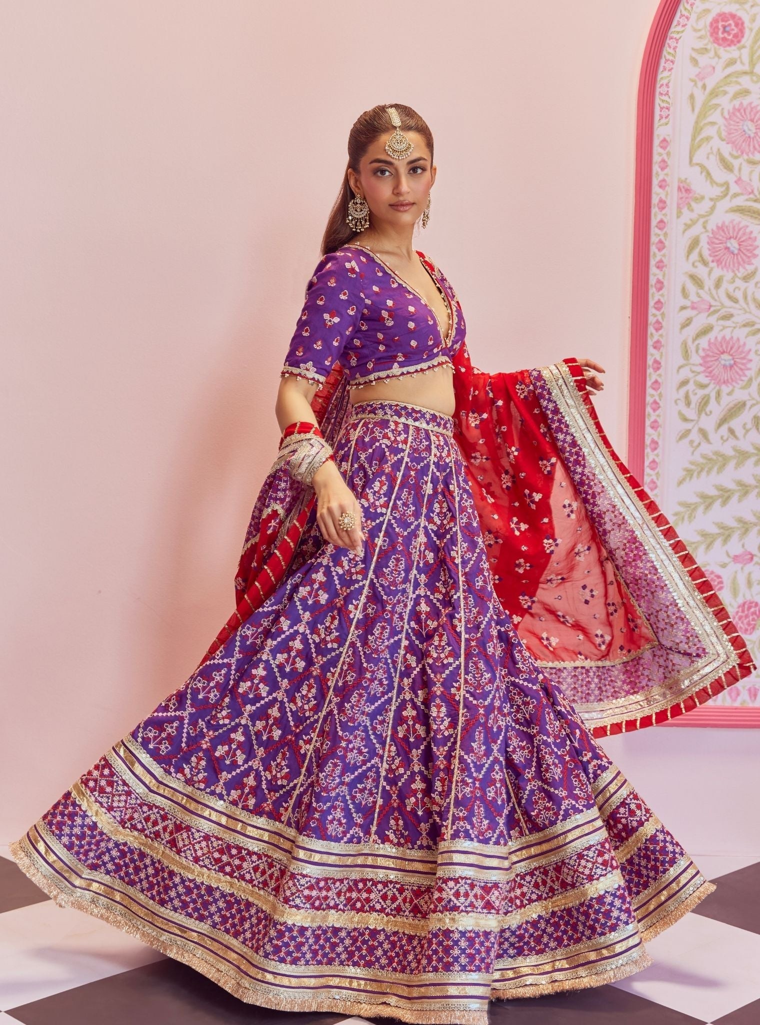 Mulmul Bemberg Silk Anton Purple Lehenga