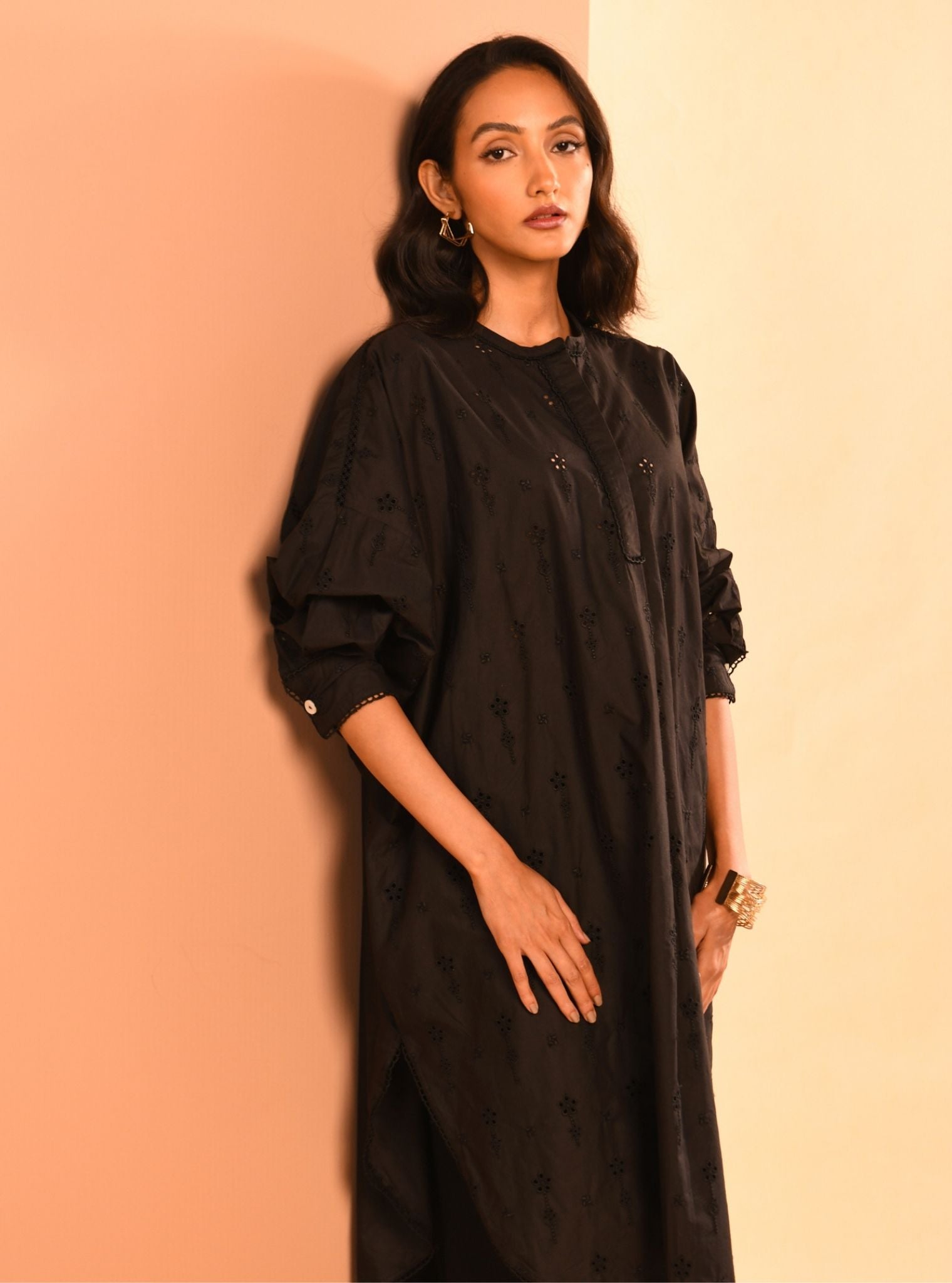 Mulmul Cotton Oriana Black Kurta With Mulmul Cotton Oriana Black Pant