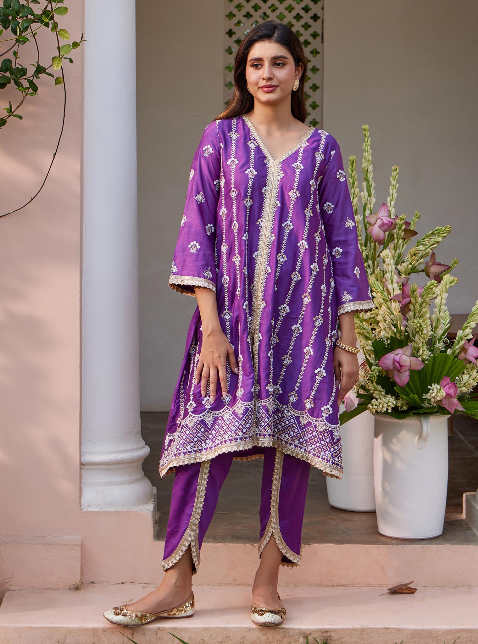 Mulmul Pima Suvasi Purple Kurta with Mulmul Pima Suvasi Purple Pant