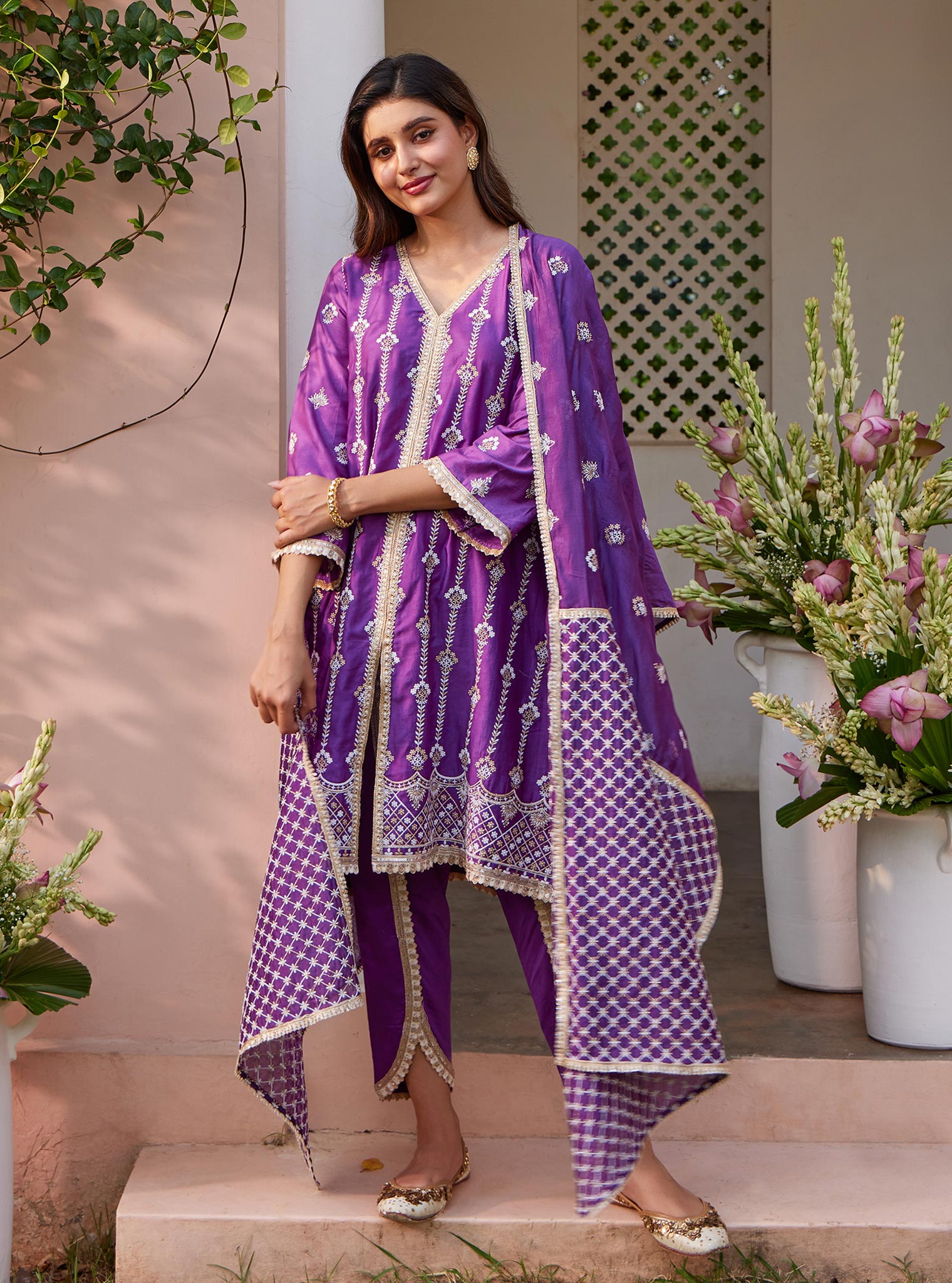 Mulmul Pima Suvasi Purple Kurta with Mulmul Pima Suvasi Purple Pant