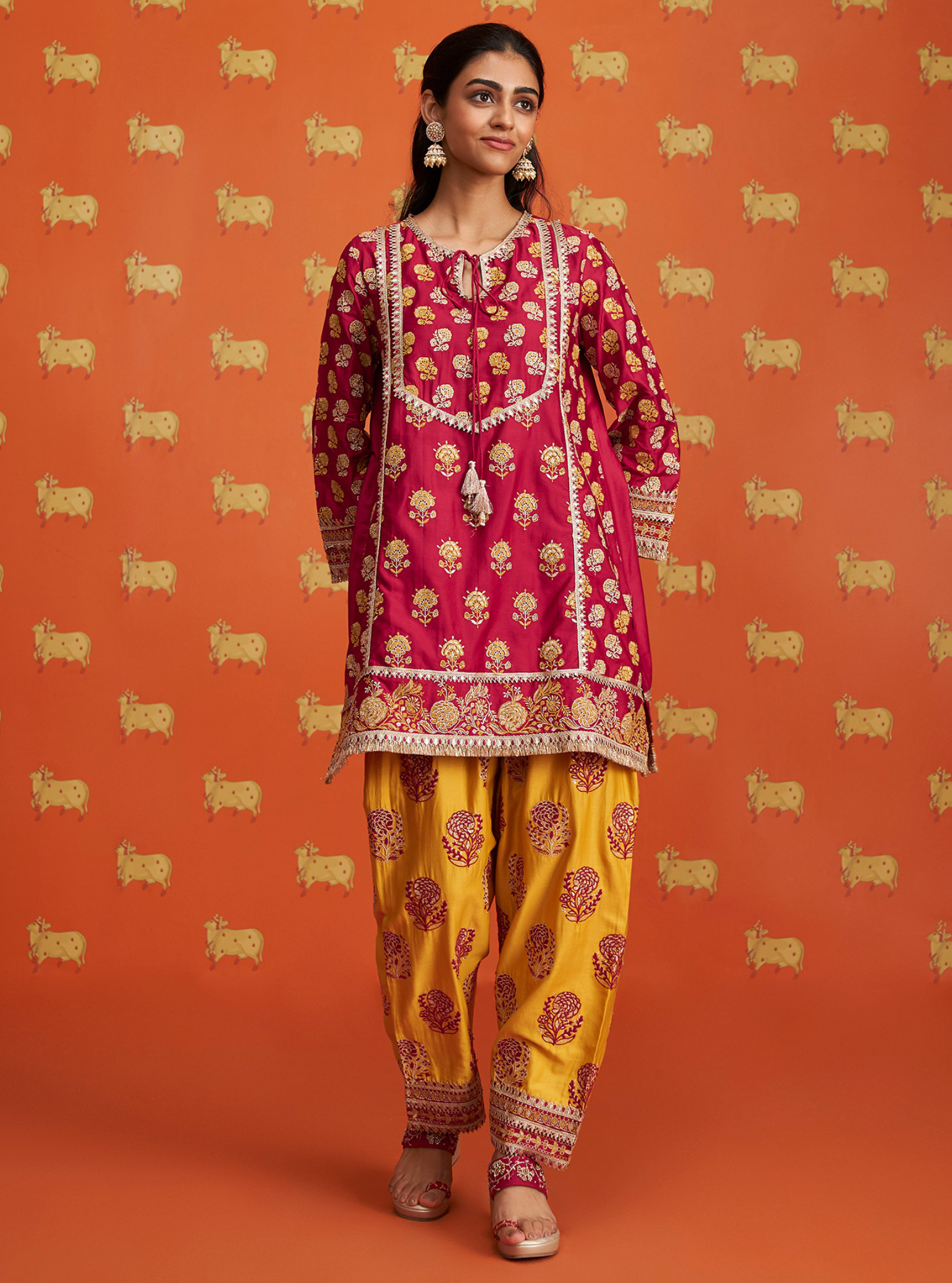 Mulmul Pima Satin Aphinya Red Kurta With Mulmul Pima Satin Aphinya Red Pant