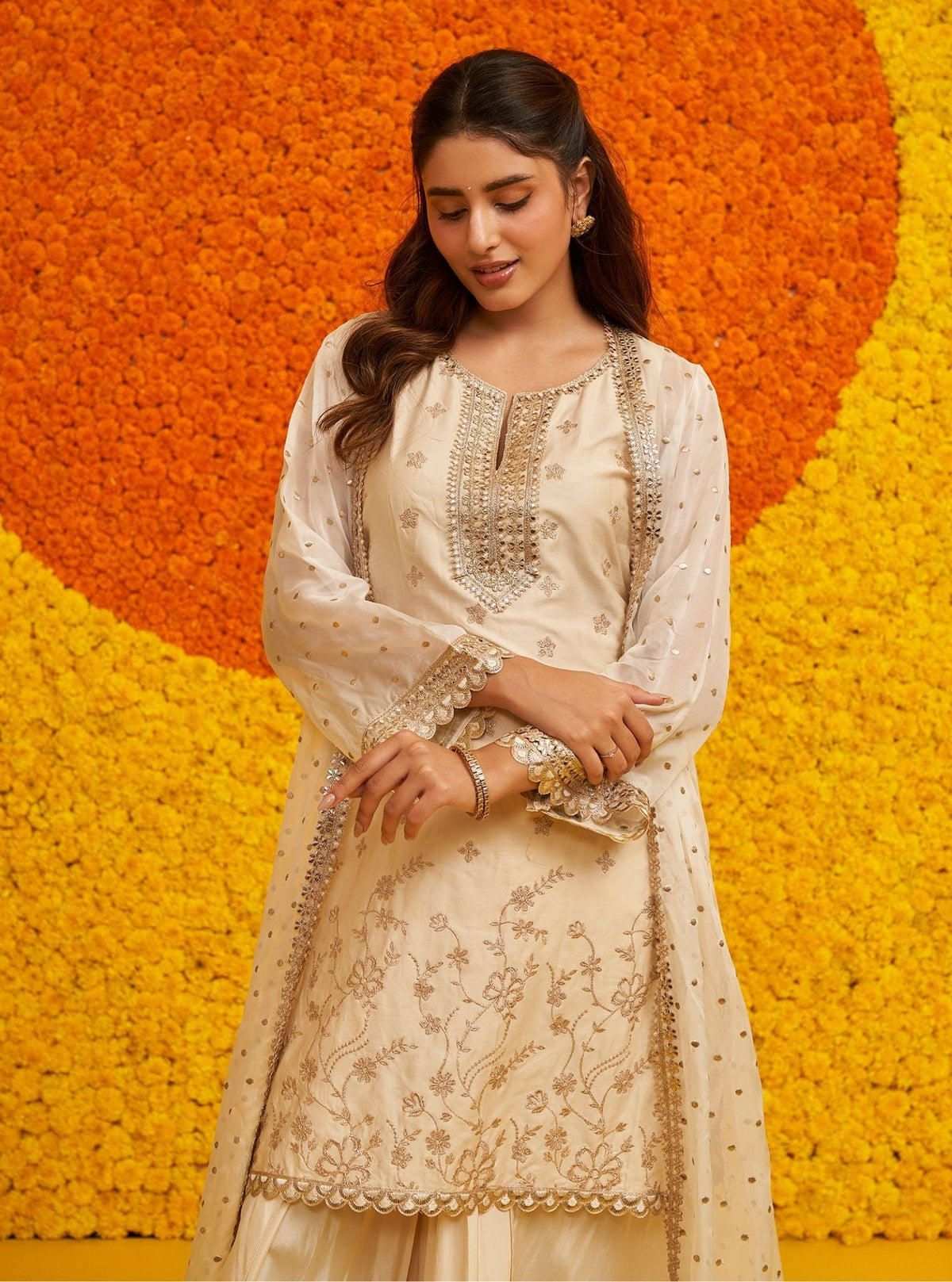 Sukoon Pima Satin Off White Kurta Set