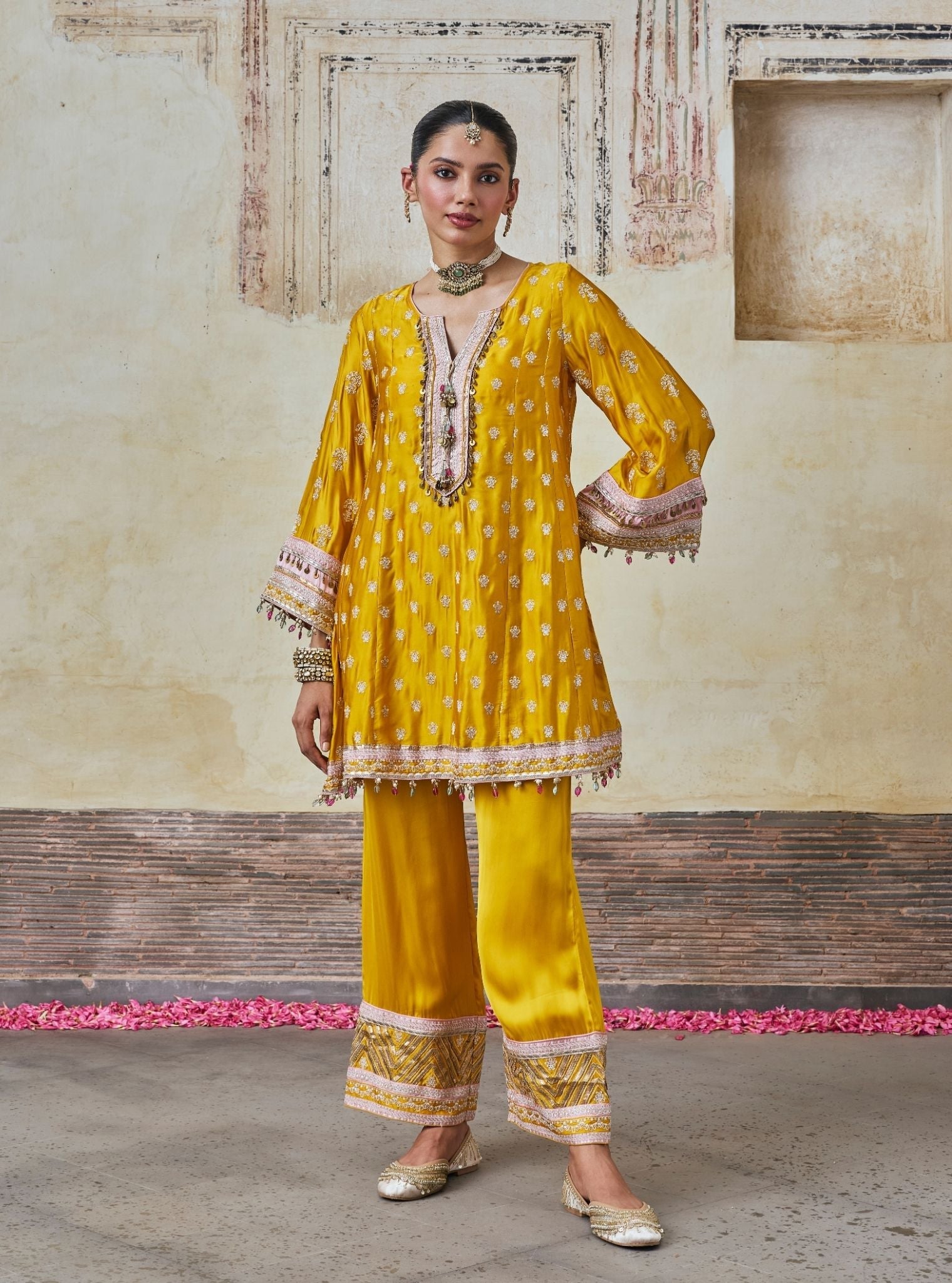 Maeri Cupro Satin Mustard Kurta Set