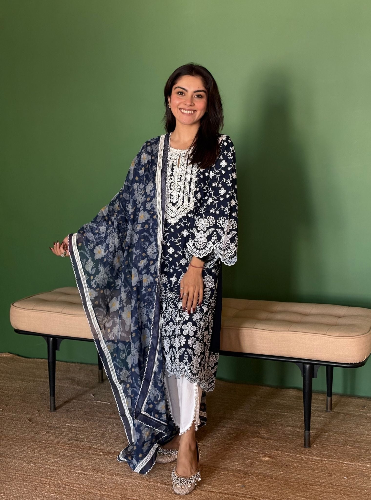 Gauri Supima Cotton Navy Kurta Set