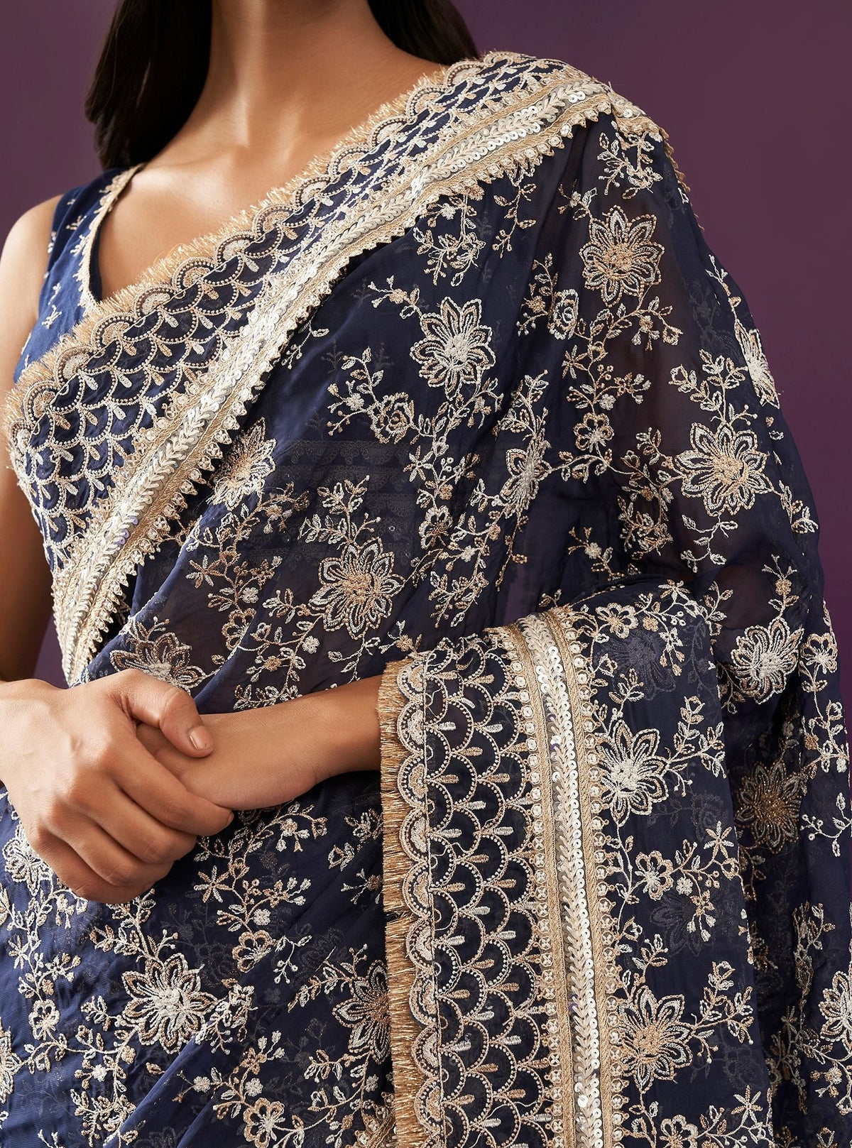Kamon Organza Navy Saree