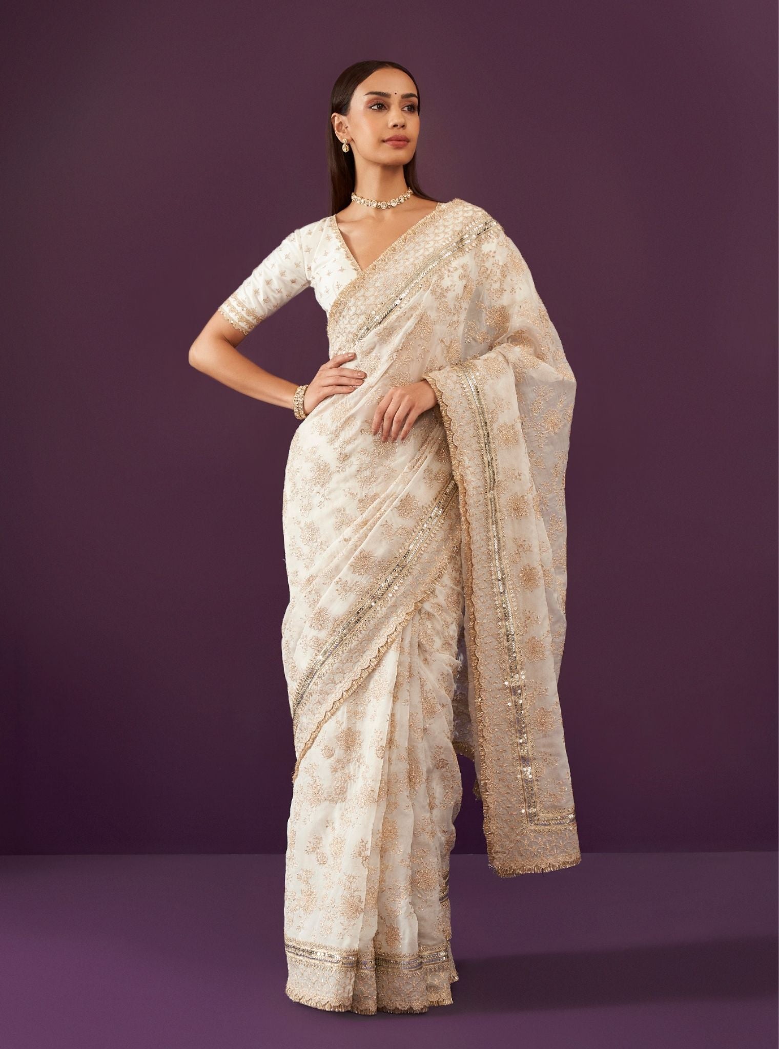 Mulmul Organza Kamon Off White Saree