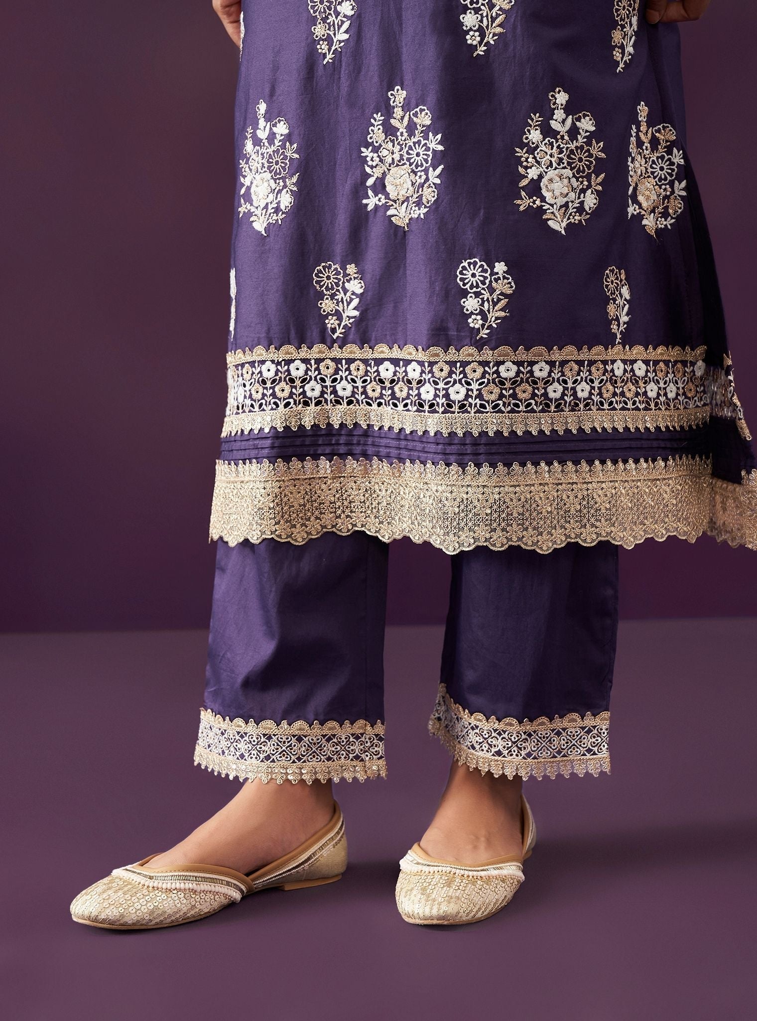 Nalin Pima Satin Purple Kurta Set
