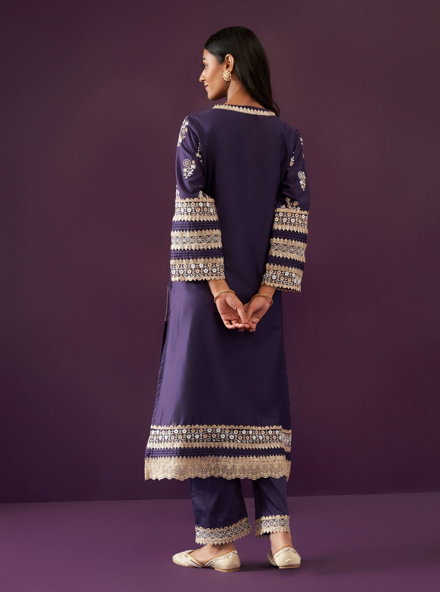 Nalin Pima Satin Purple Kurta Set
