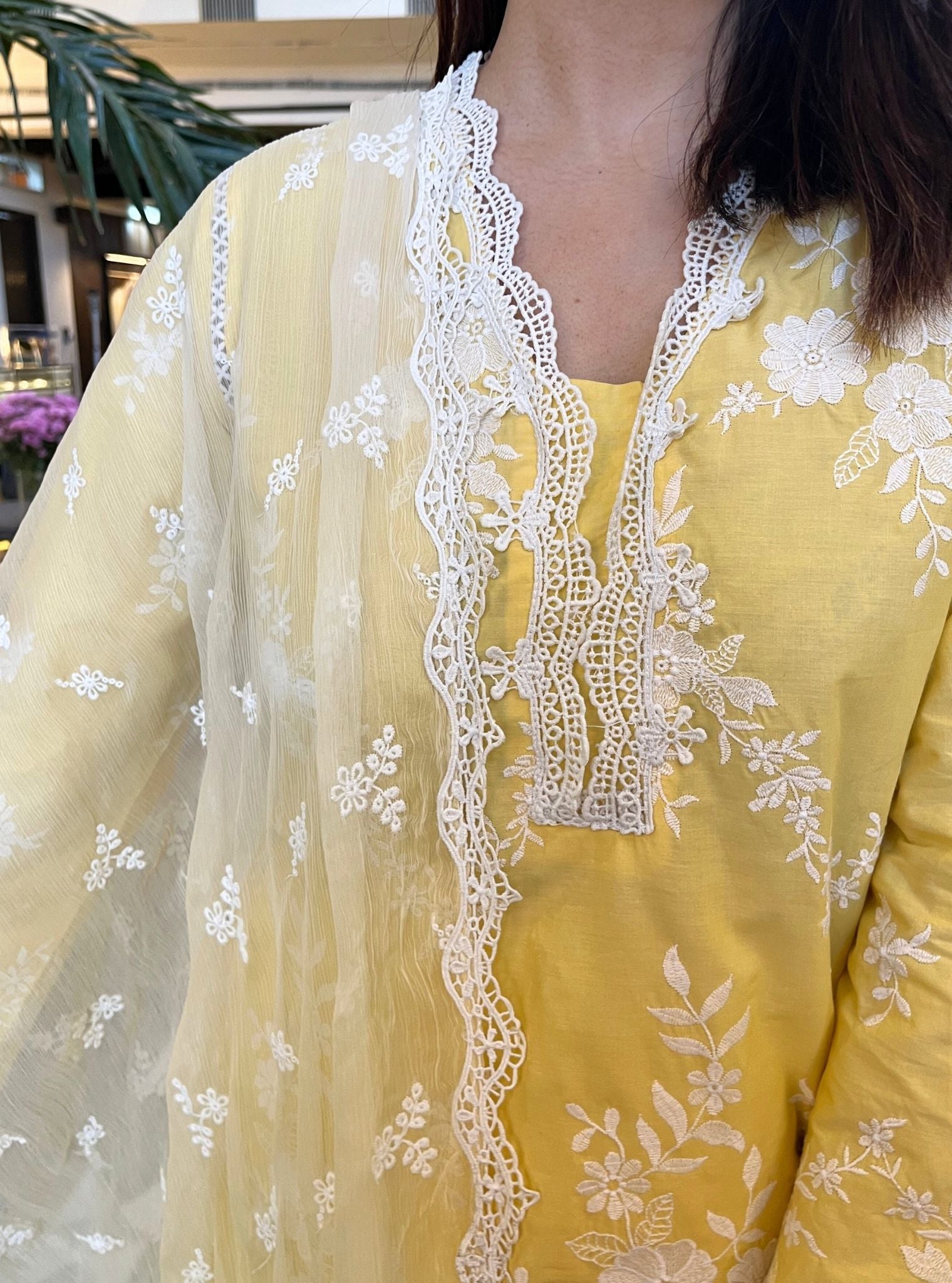 Mulmul Cotton Atrai Yellow Kurta With Atrai Yellow Dhoti Pant