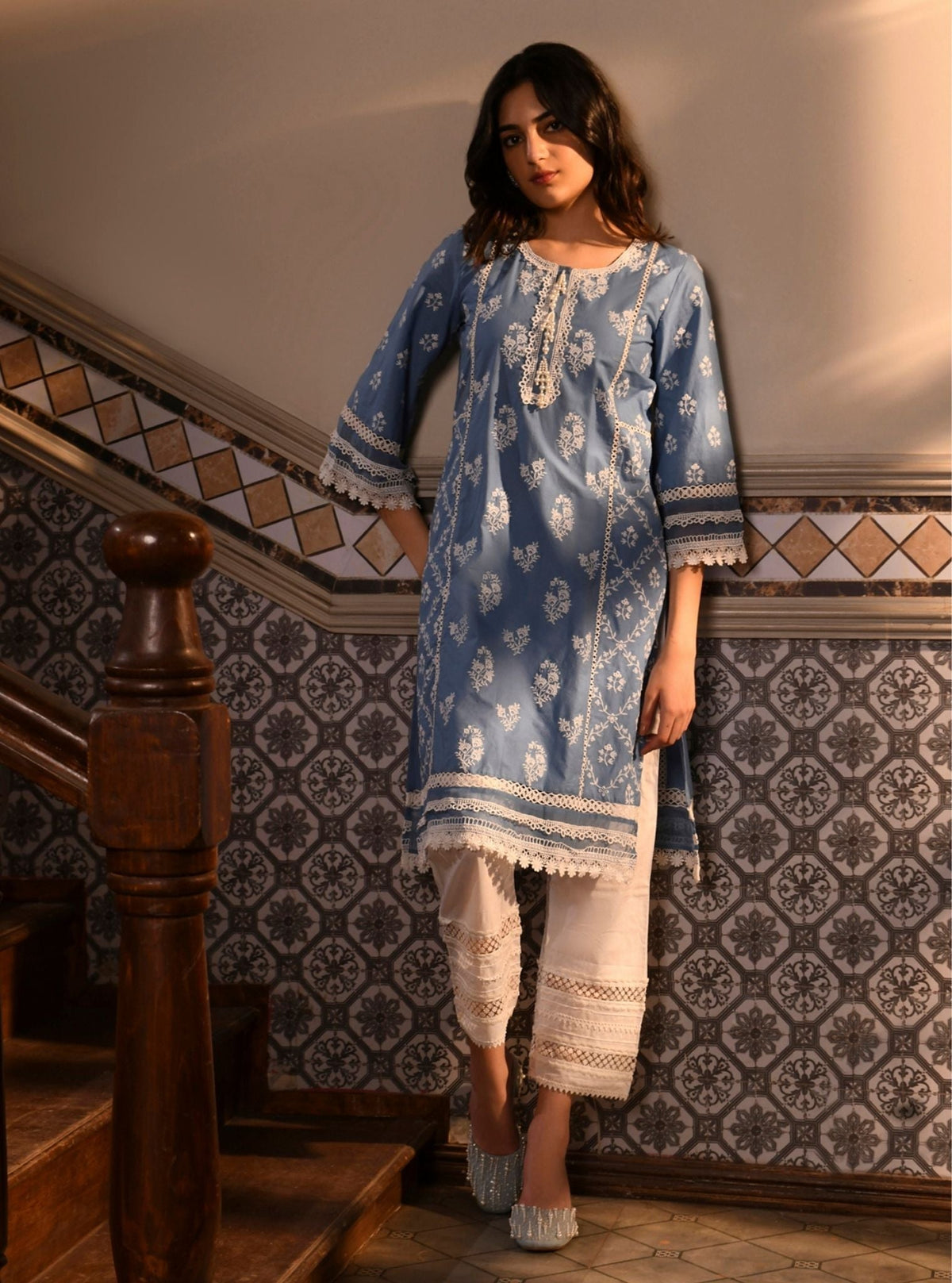 Darya Supima Cotton Denim Kurta Set