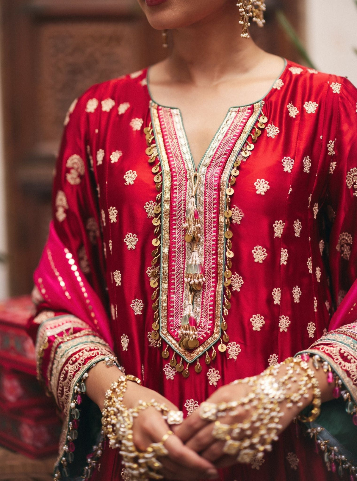Maeri Cupro Satin Red Kurta Set
