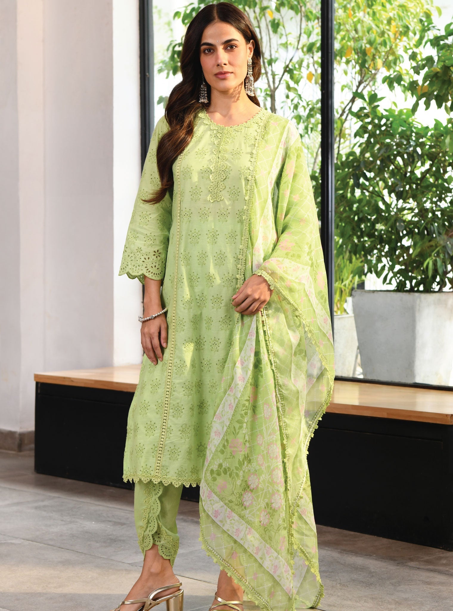 Mulmul Cotton Swansea Green Kurta With Swansea Green Dhoti Pant