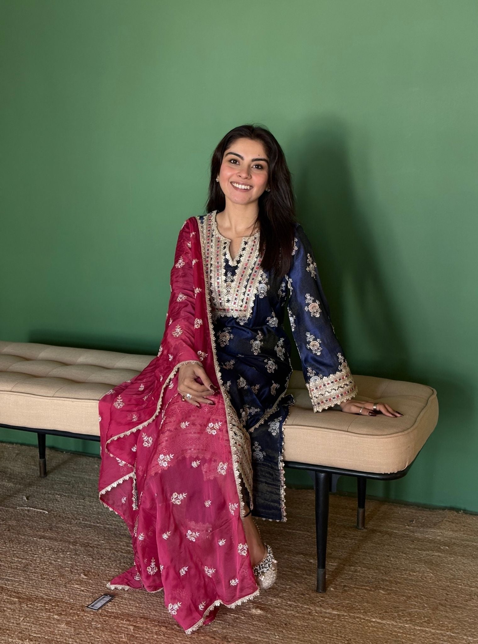 Mitthi Luxe Tissue Navy Kurta Set