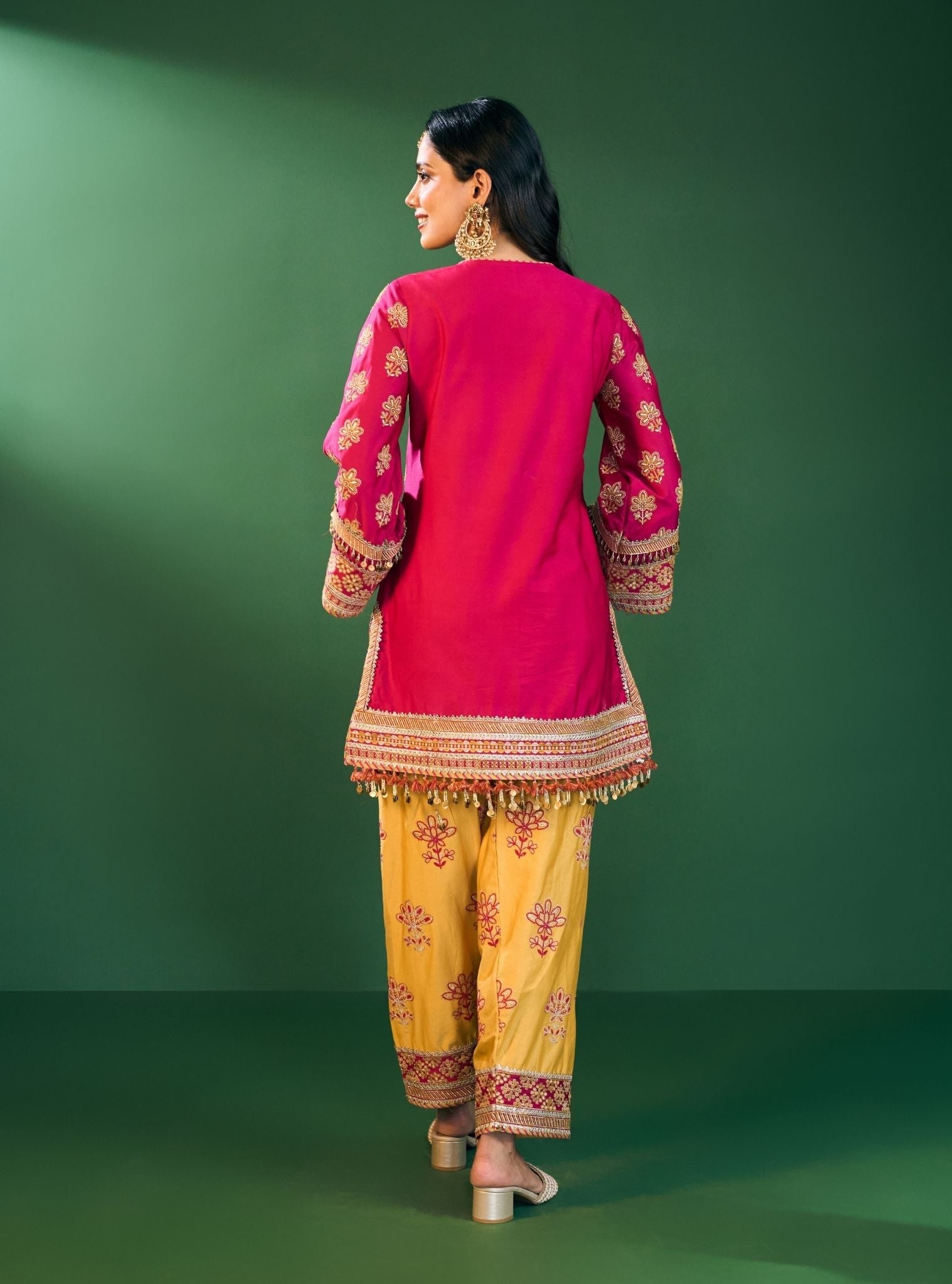 Lani Pima Satin Fuchsia Kurta With Mustard Pant