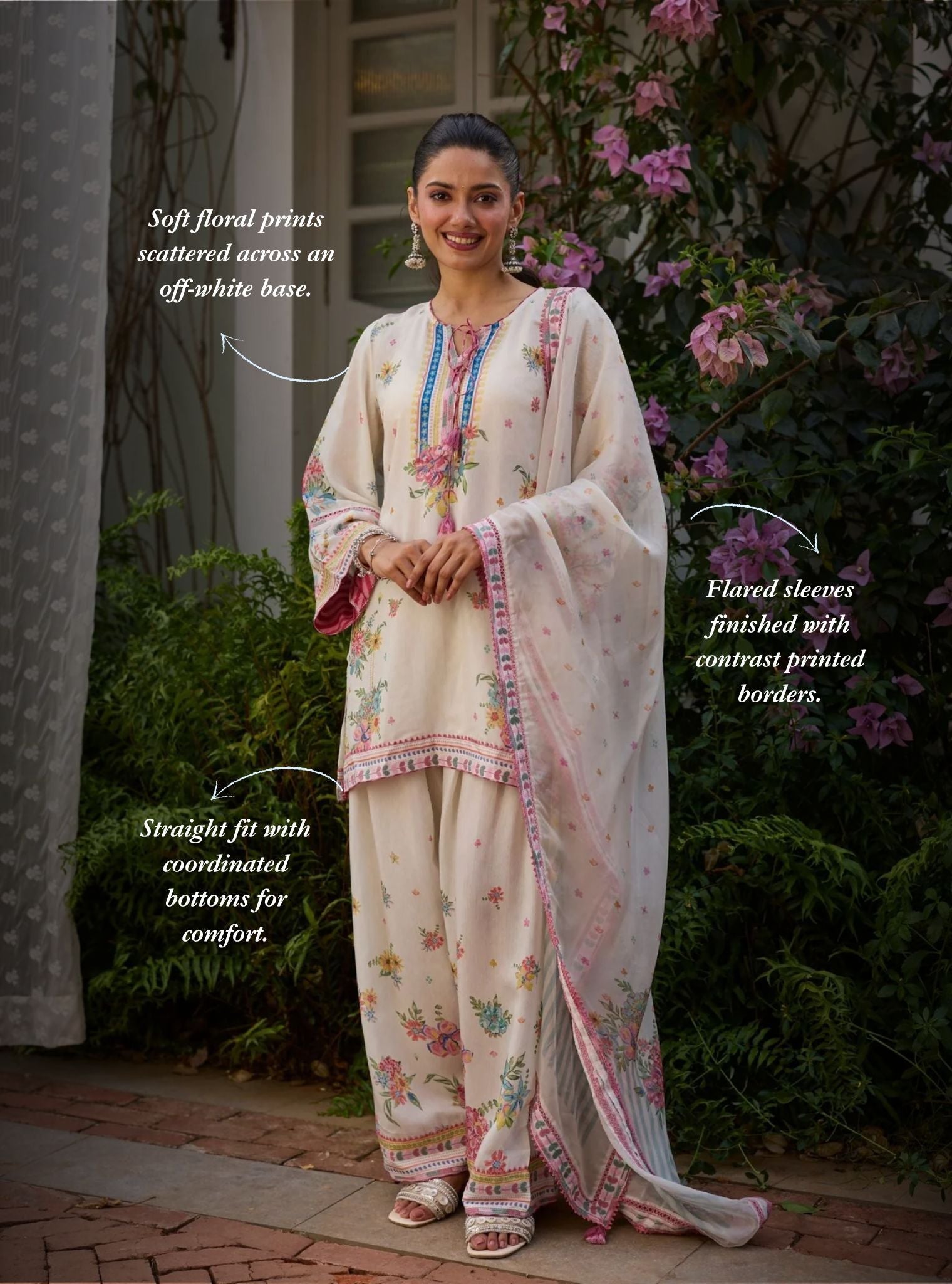Enaara Lawn Off White Kurta With Farshi Salwar