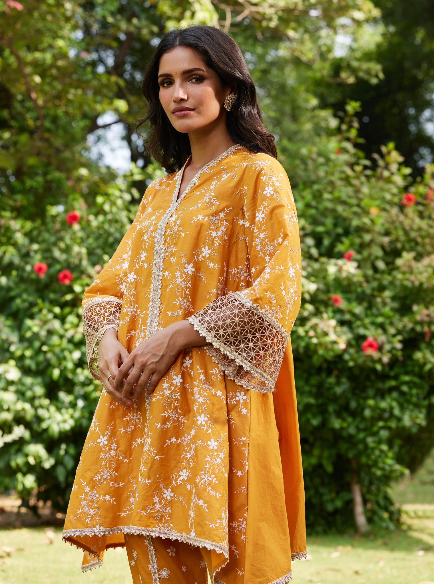 Mulmul Cotton Avira Orange Kurta with Mulmul Cotton Avira Orange Pant