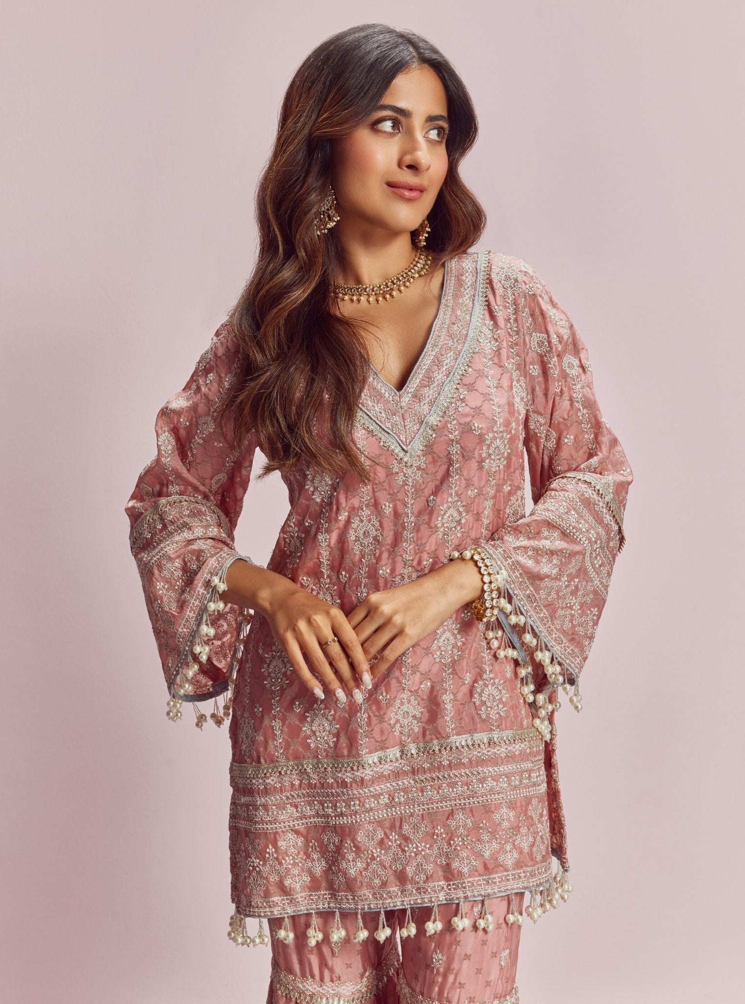 Sakhi Banarsi Pink Kurta with Garara Set