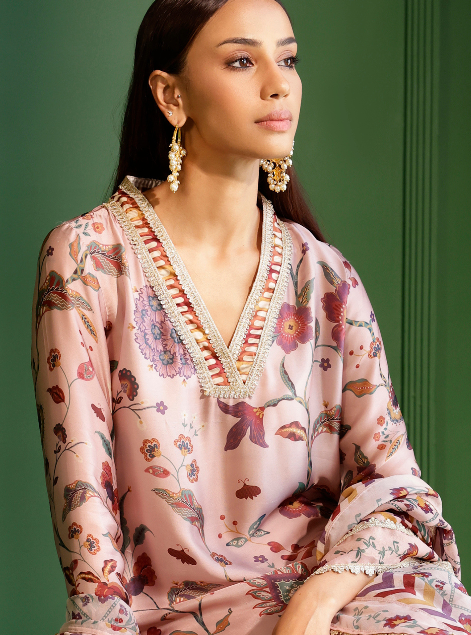 Mulmul Cupro Satin Printed Diantha Light Pink Kurta With Mulmul Cupro Satin Printed Diantha Light Pink Pant