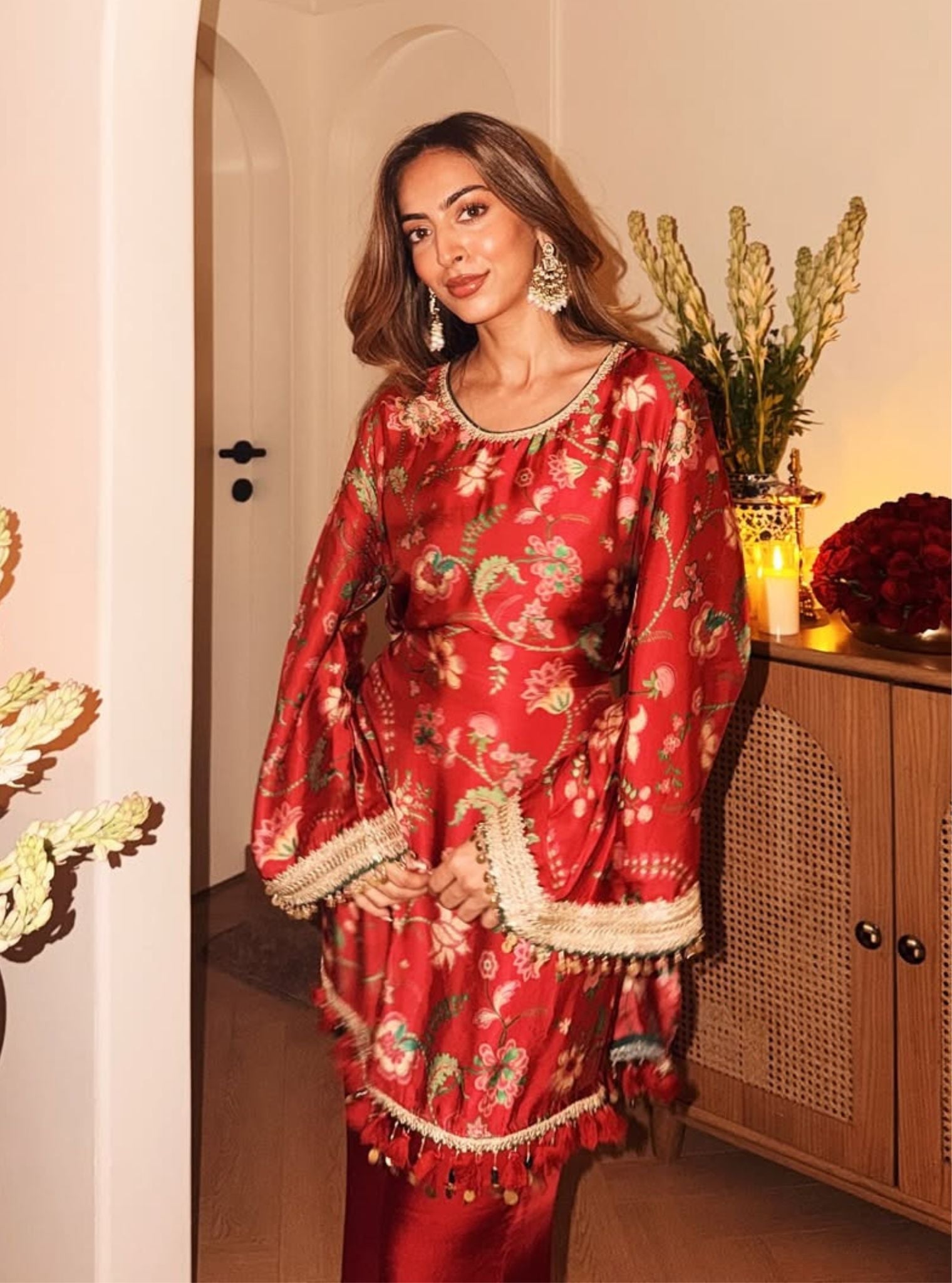 Arvi Cupro Satin Red Kurta Set