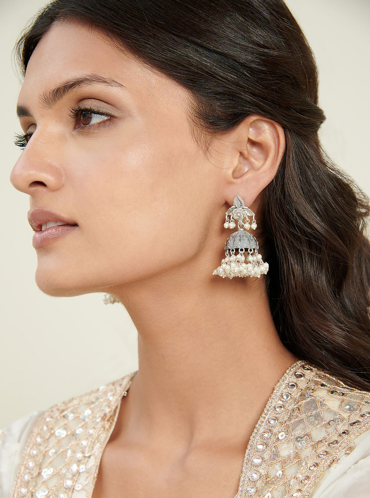 Pure Silver Melrose Pearl Jhumki