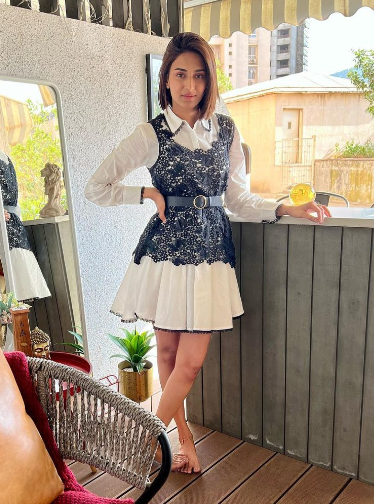 Celina Supima Cotton White Dress With Guipure Layer