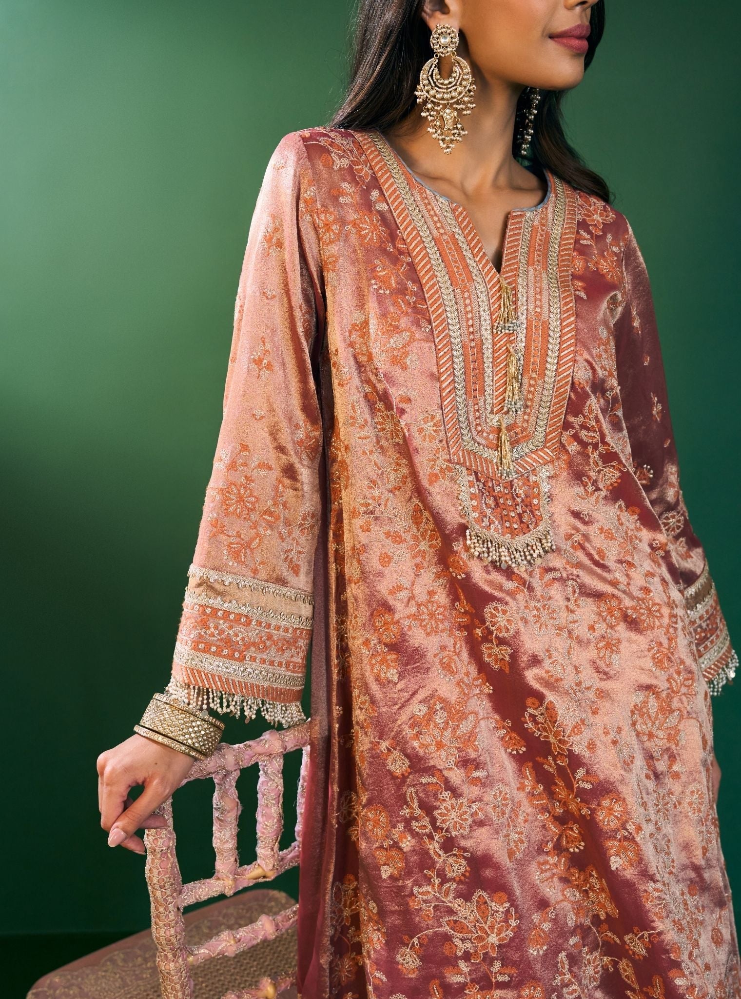 Aini Tissue Fuschia Kurta Set