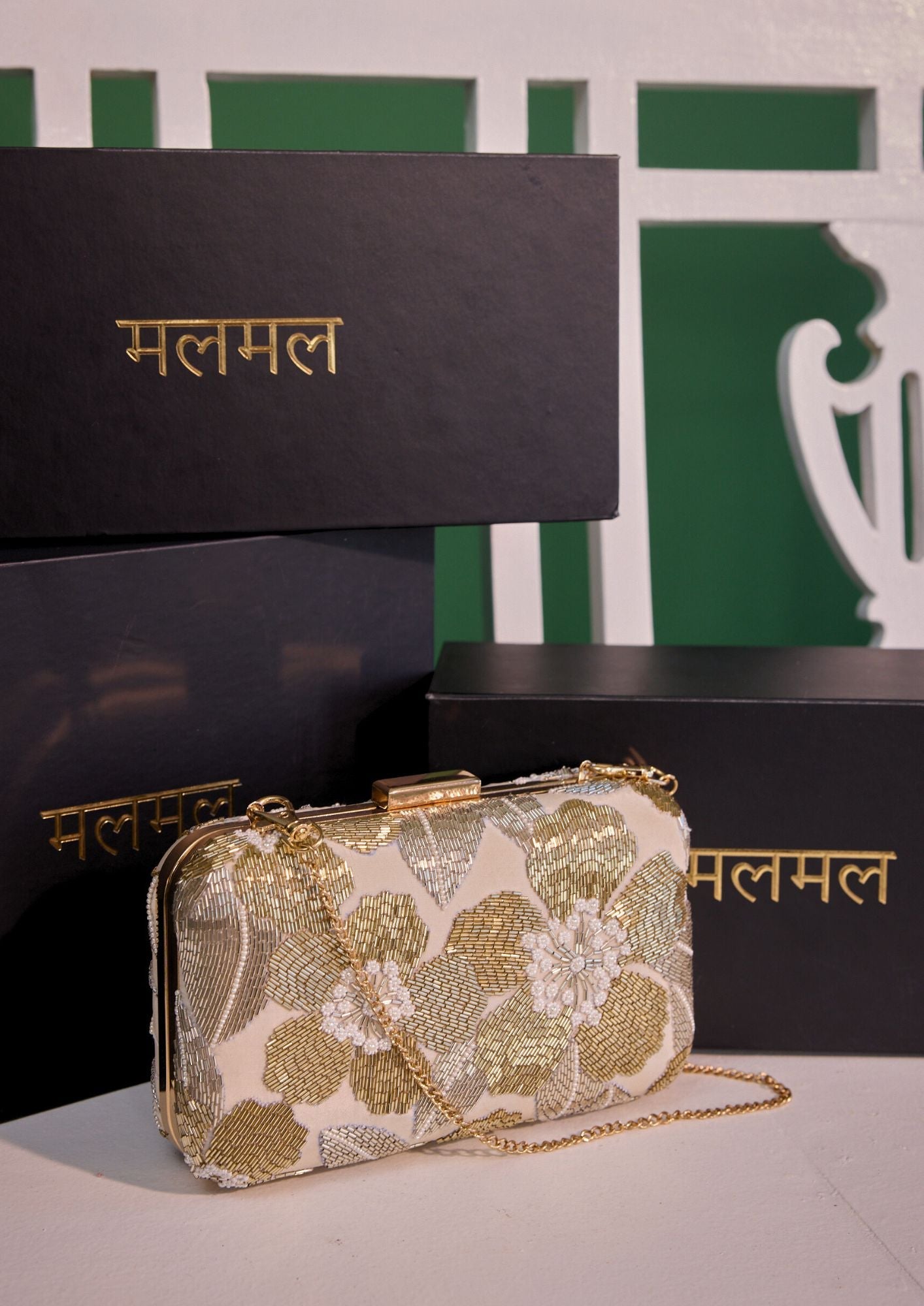 Mulmul Kamya Gold Clutch Bag