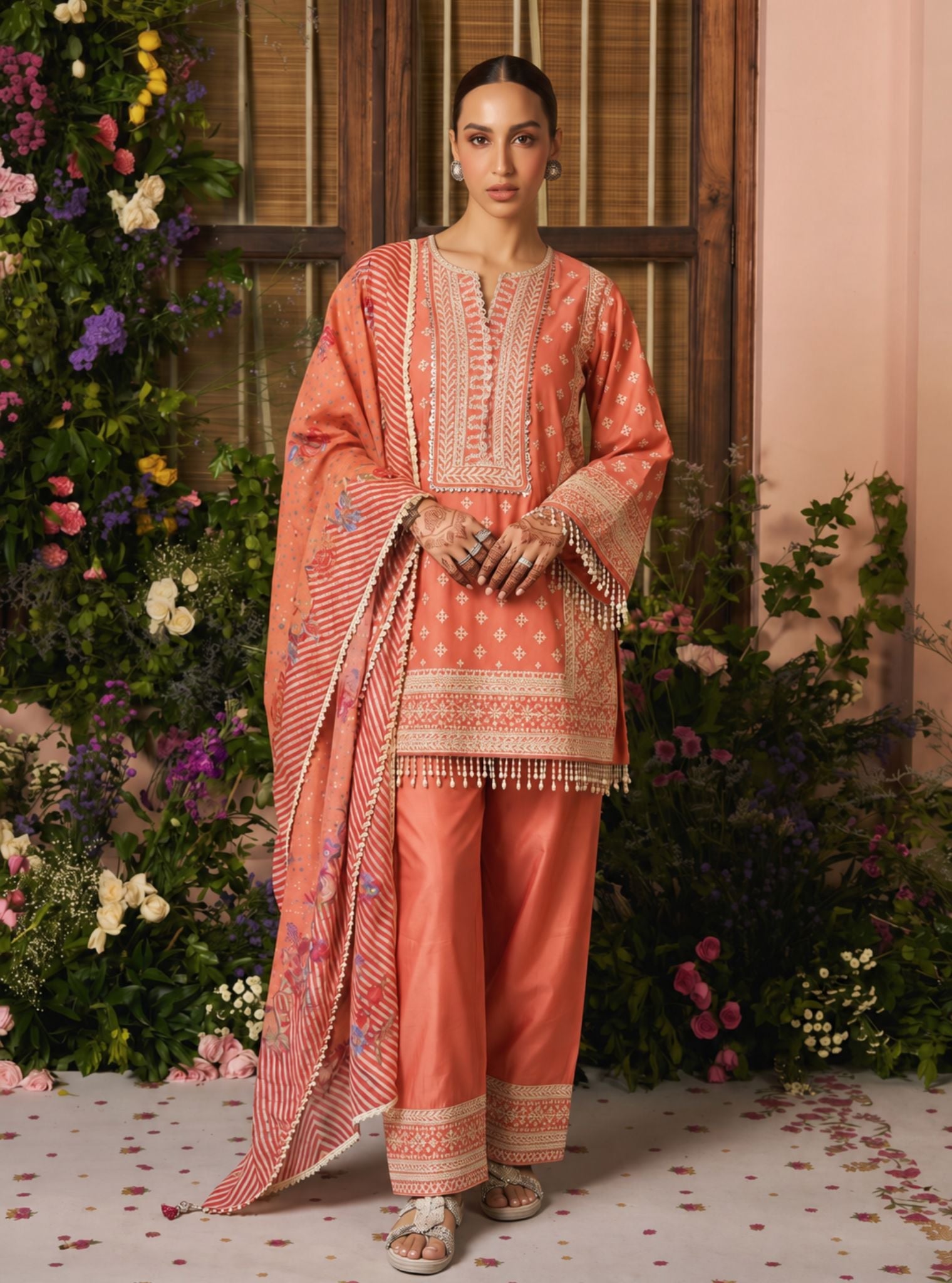 Arna Pima Satin Terrecota Kurta Set