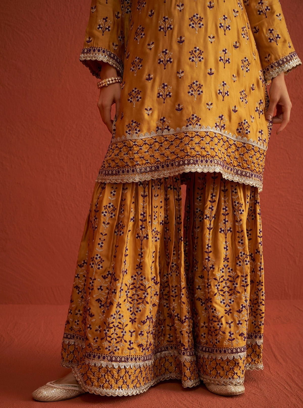 Mahiya Cupro Satin Mustard Kurta