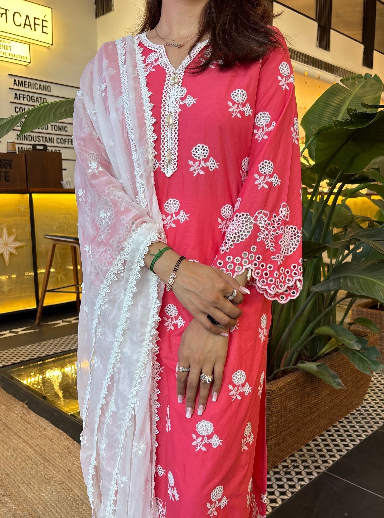 Dahna Supima Cotton Fuschia Kurta Set