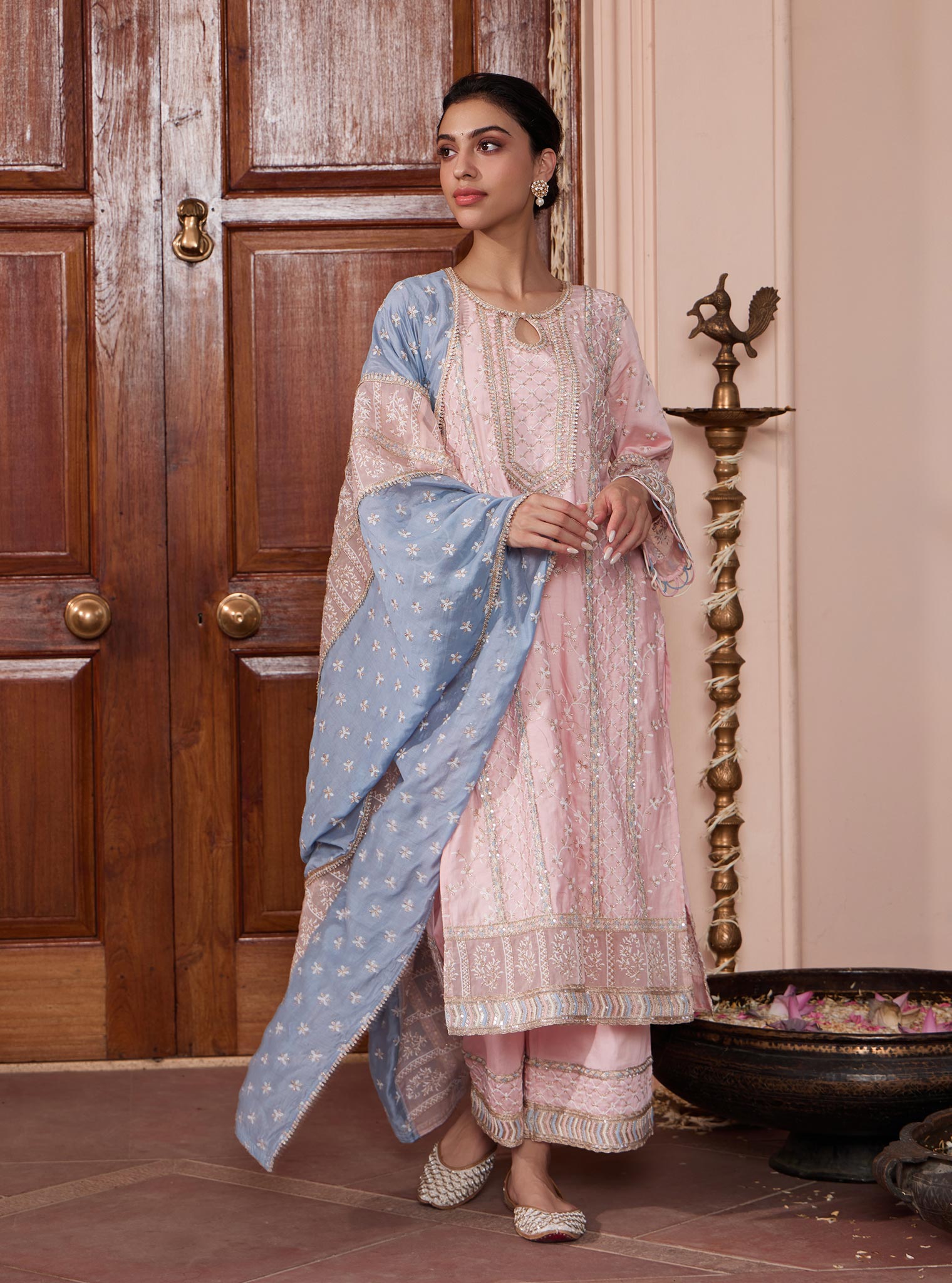 Mulmul Pima Briti Pink Kurta with Mulmul Pima Briti Pink Pant