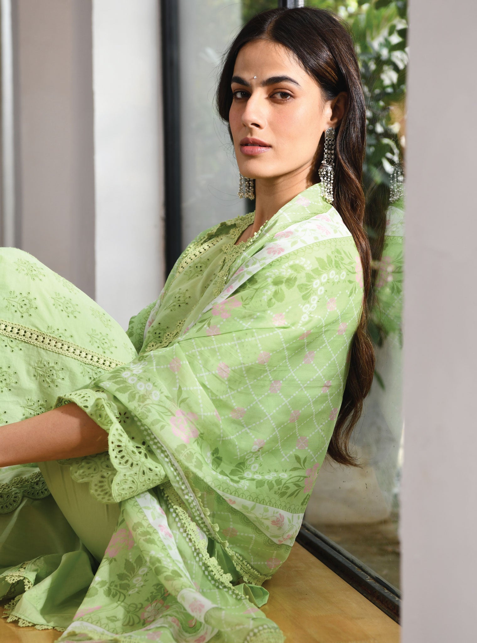 Mulmul Cotton Swansea Green Kurta With Swansea Green Dhoti Pant