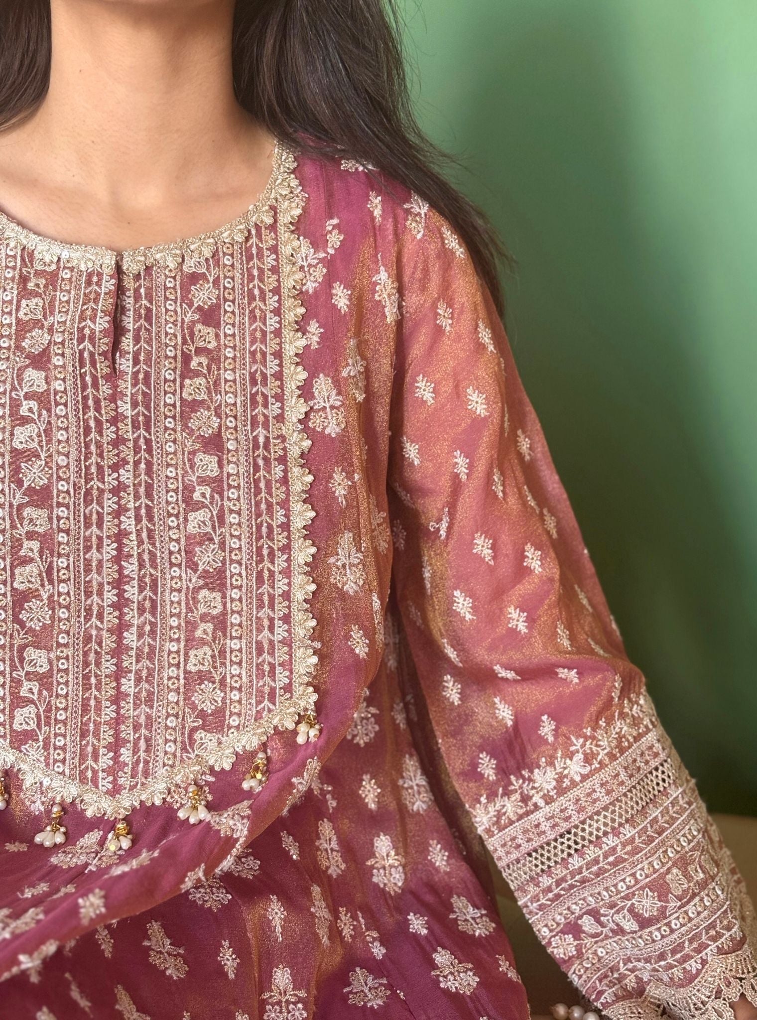 Jalwa Luxe Organza Plum Anarkali Kurta Set