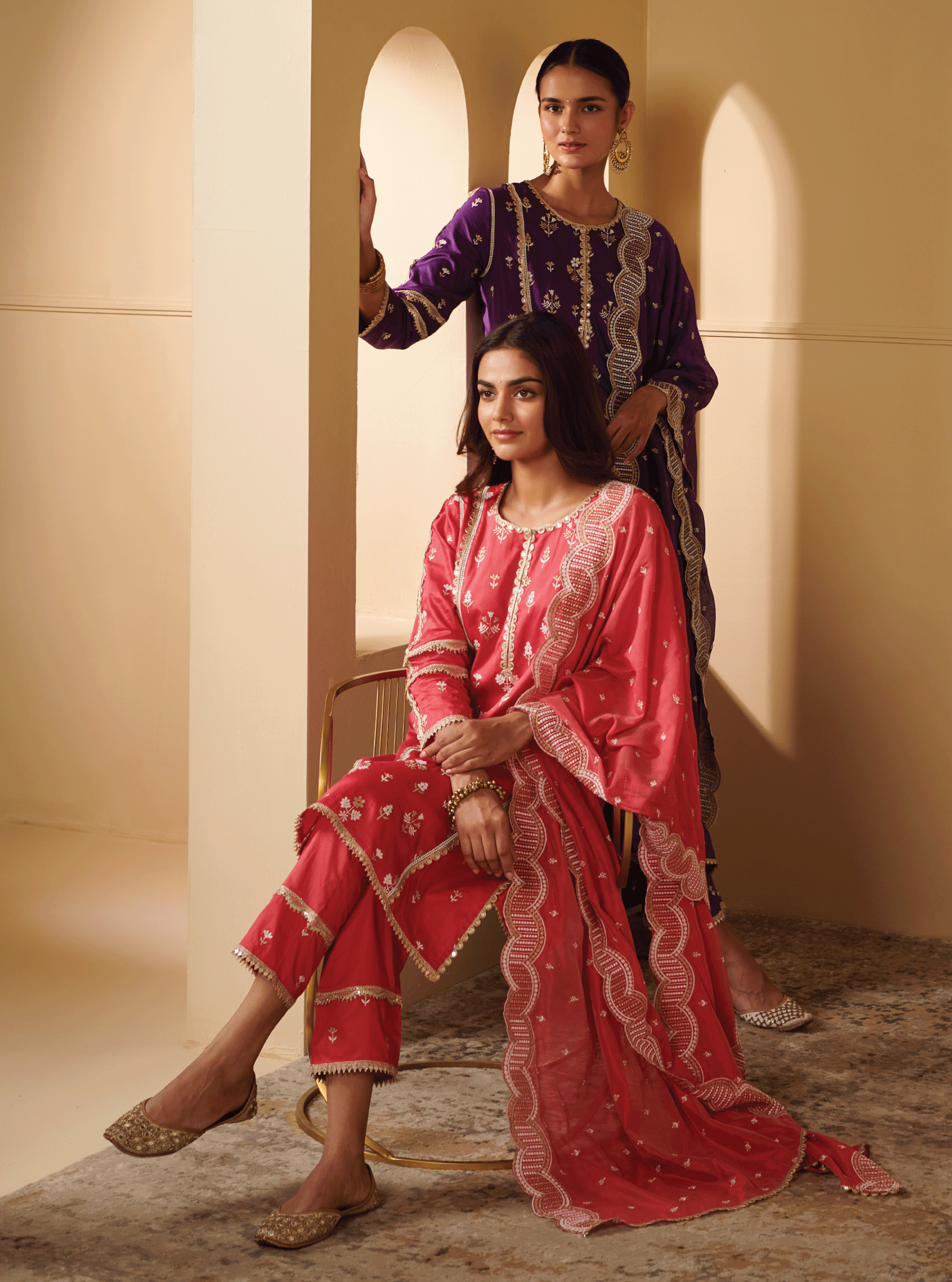 Mulmul Pima Satin Kaveri Fuchsia Kurta With Kaveri Fuchsia Pant