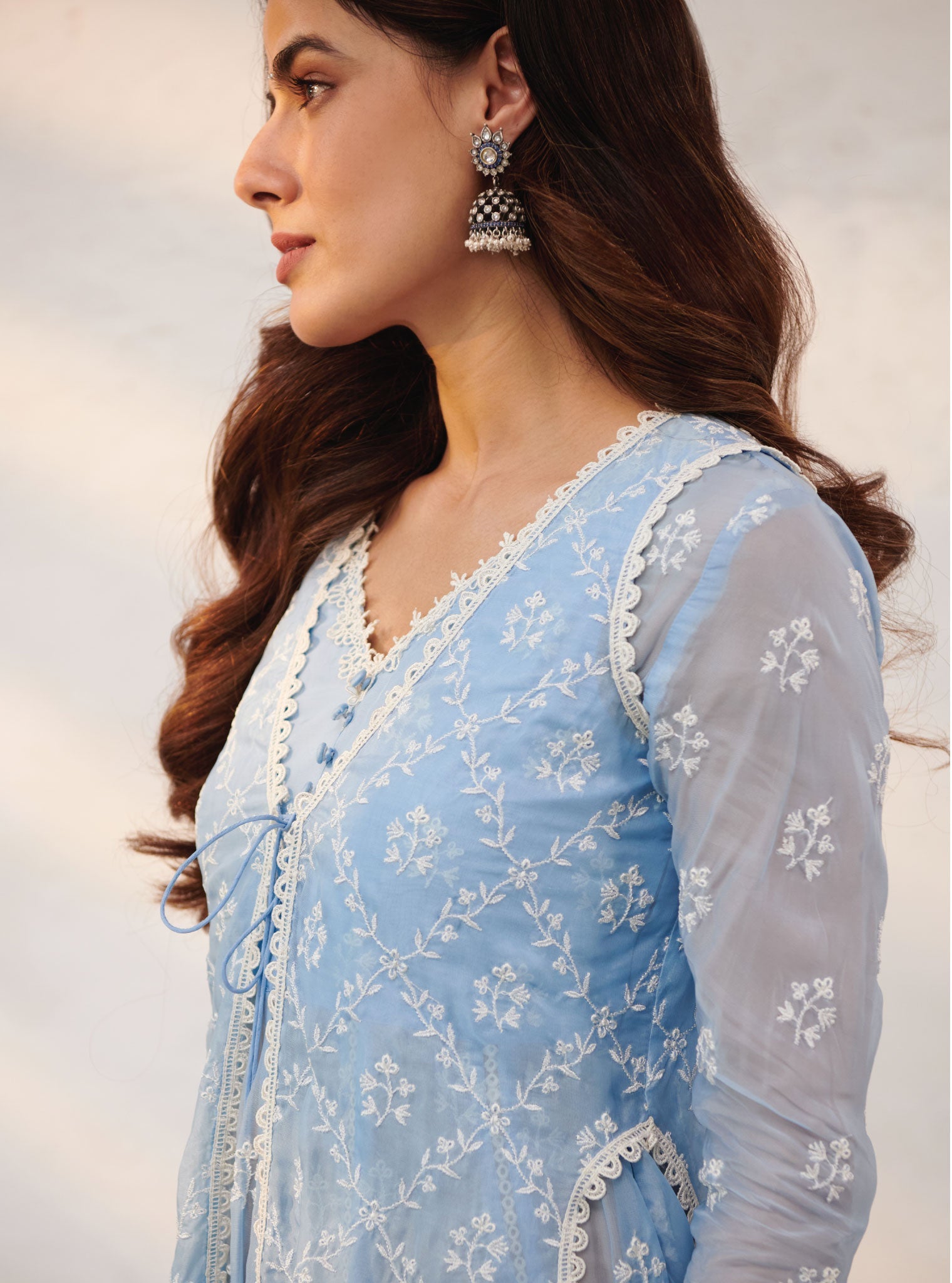 Mulmul Organza Essex Anarkali Kurta with Organza Jacket