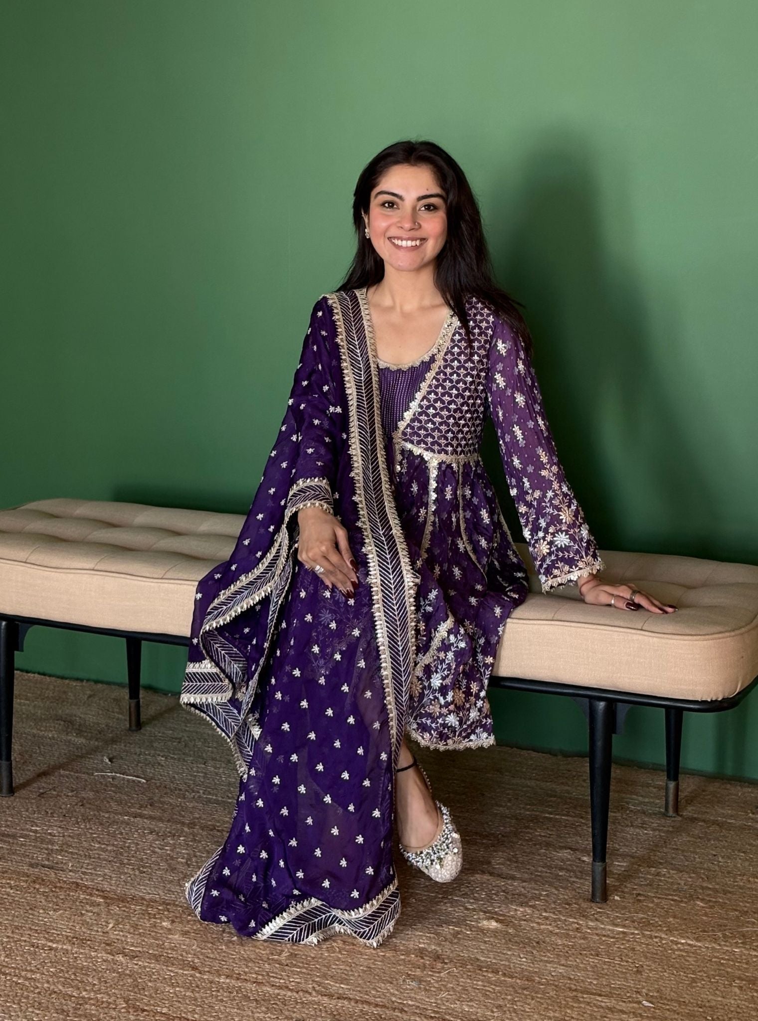 Nyah Banarsi Purple Short Anarkali Kurta Set