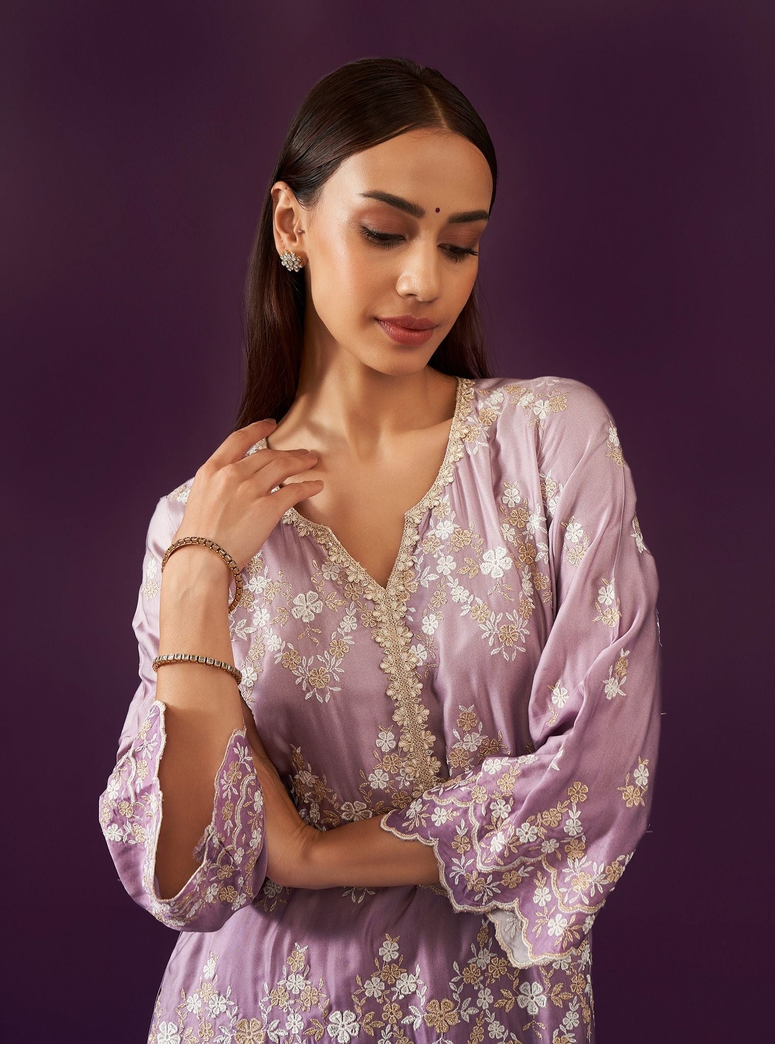 Mulmul Ombre Cupro Satin Canna Purple Kurta With Mulmul Ombre Cupro Satin Canna Purple Pant