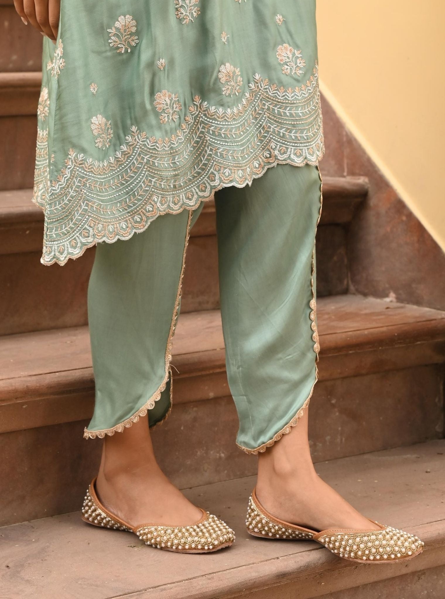 Mehar Luxe Satin Teal Blue Kurta Set