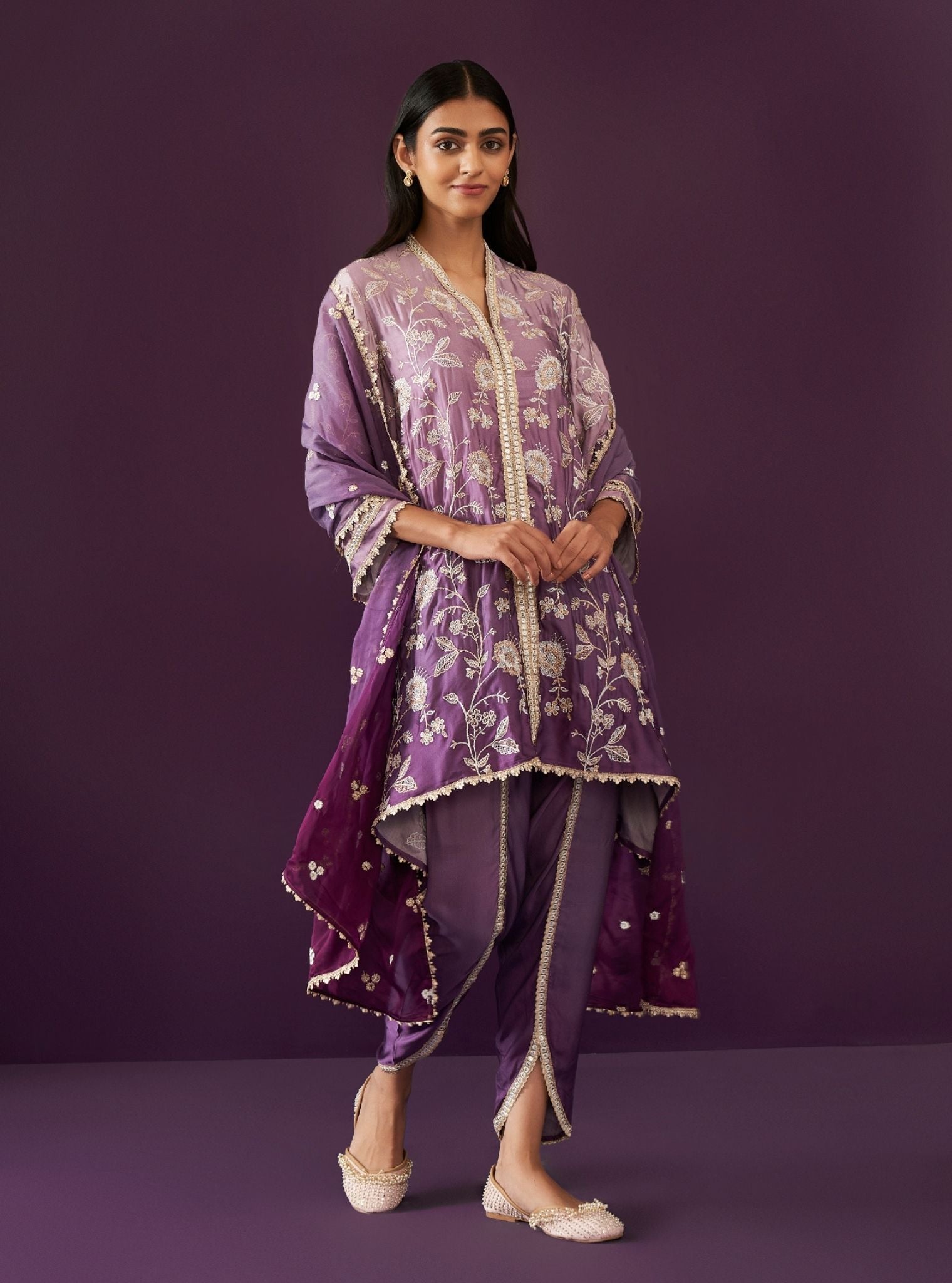 Evanthe Ombre Cupro Satin Purple Kurta Set
