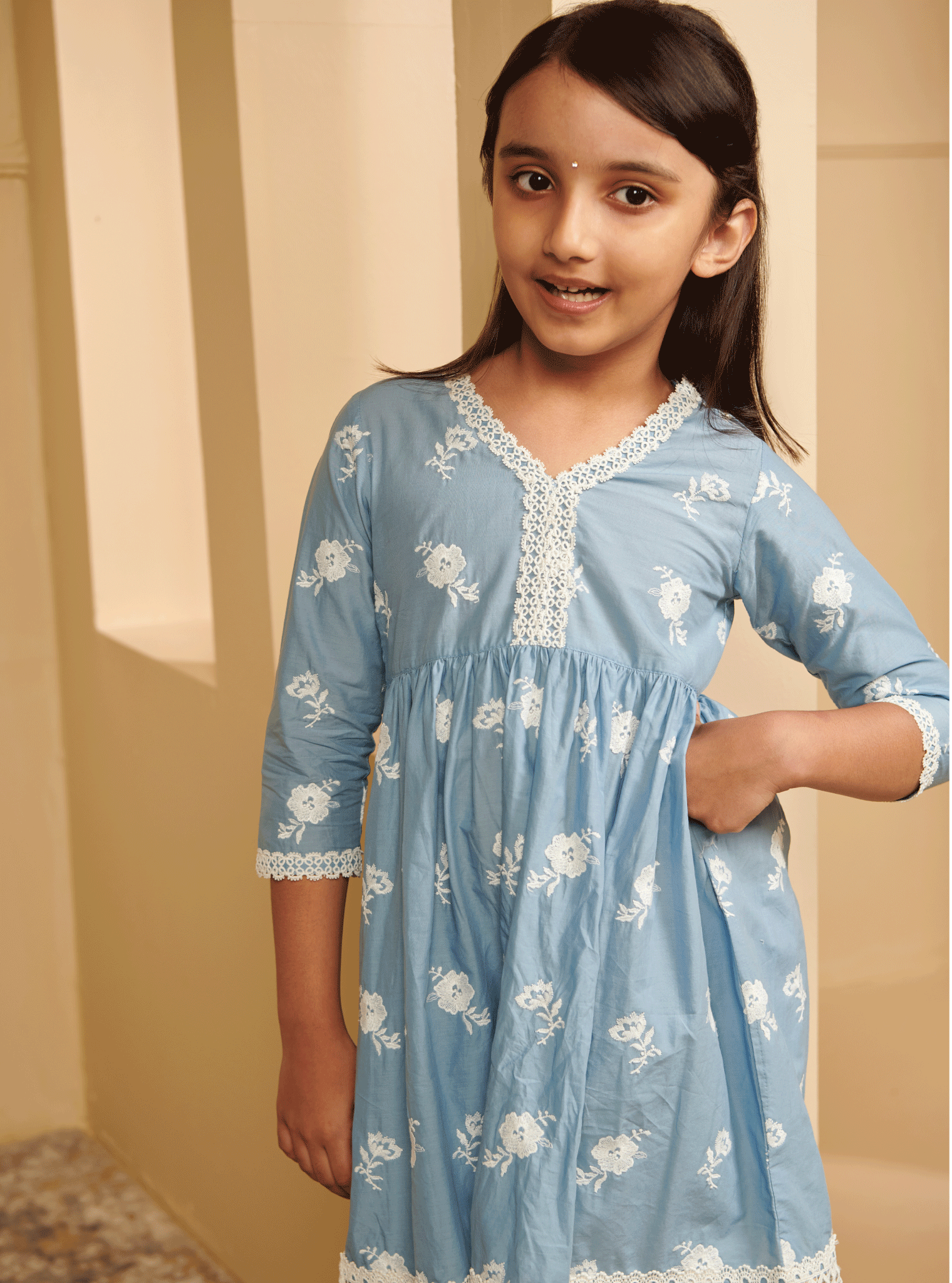 Mulmul Cotton Zuari Blue Kurta With Zuari Blue Pant