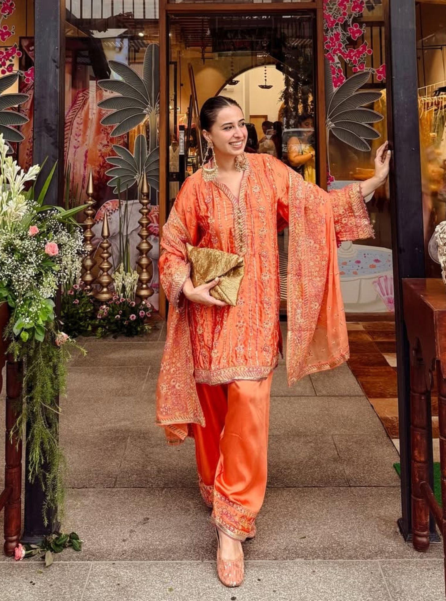 Pralika Bemberg Satin Orange Kurta Set