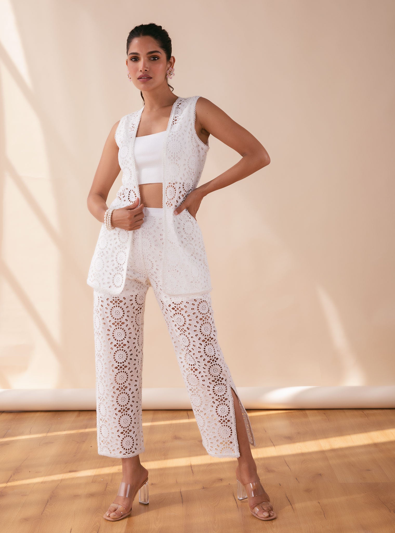 Mulmul Cotton Willow White Top With Willow White Pant