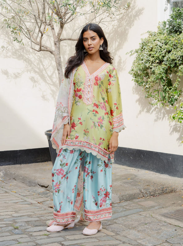 Kena Cupro Satin Lime Kurta with Farshi Salwar