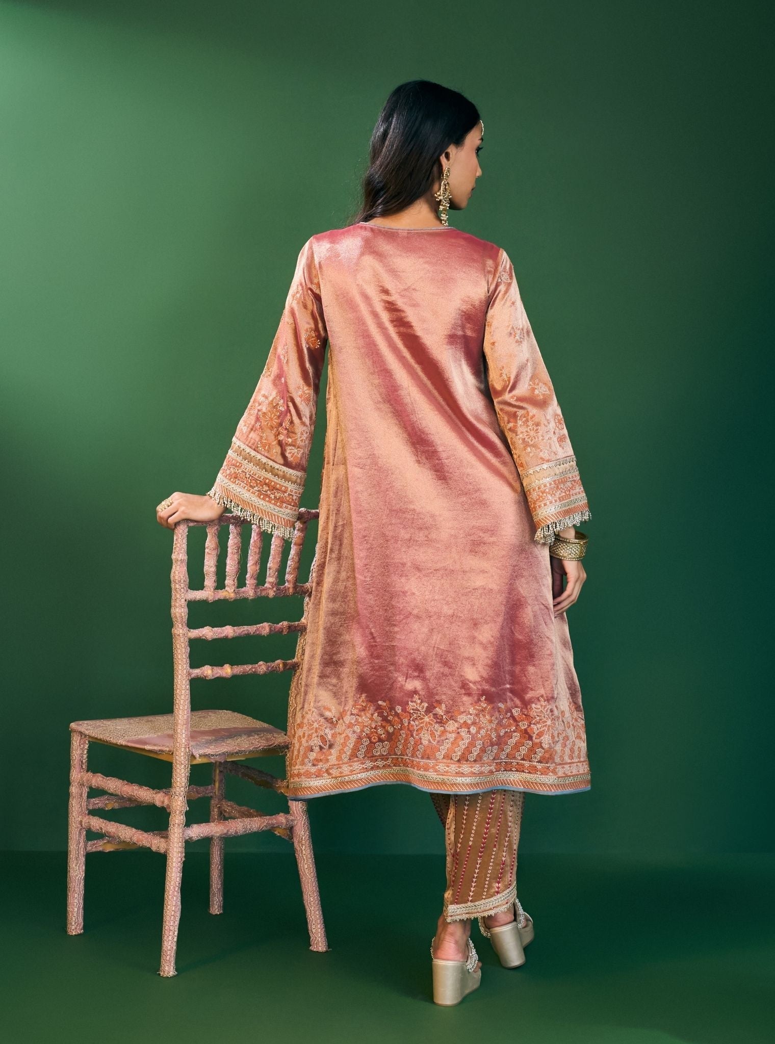Aini Tissue Fuschia Kurta Set