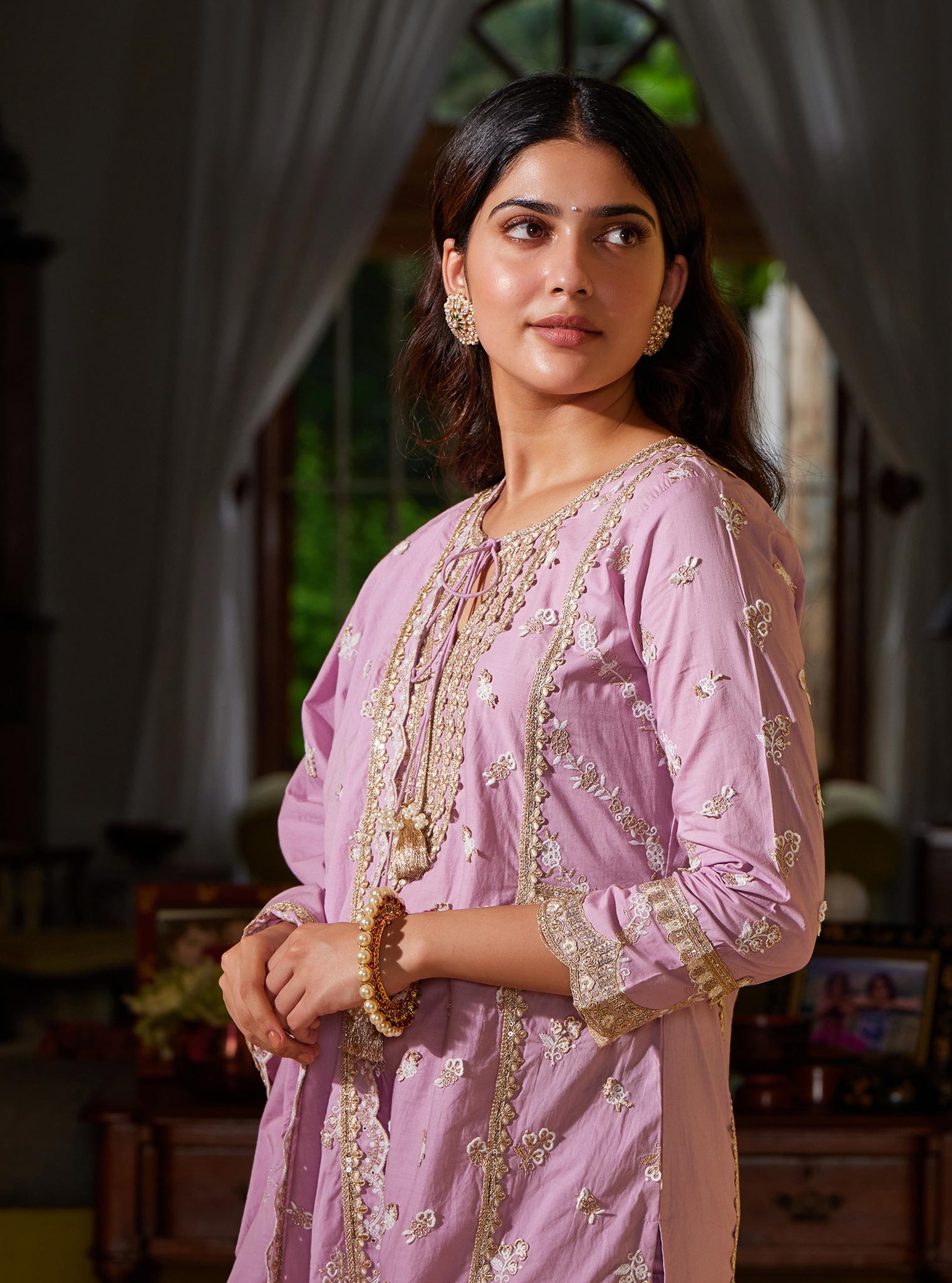 Mulmul Supima Cotton Adah Lilac Kurta