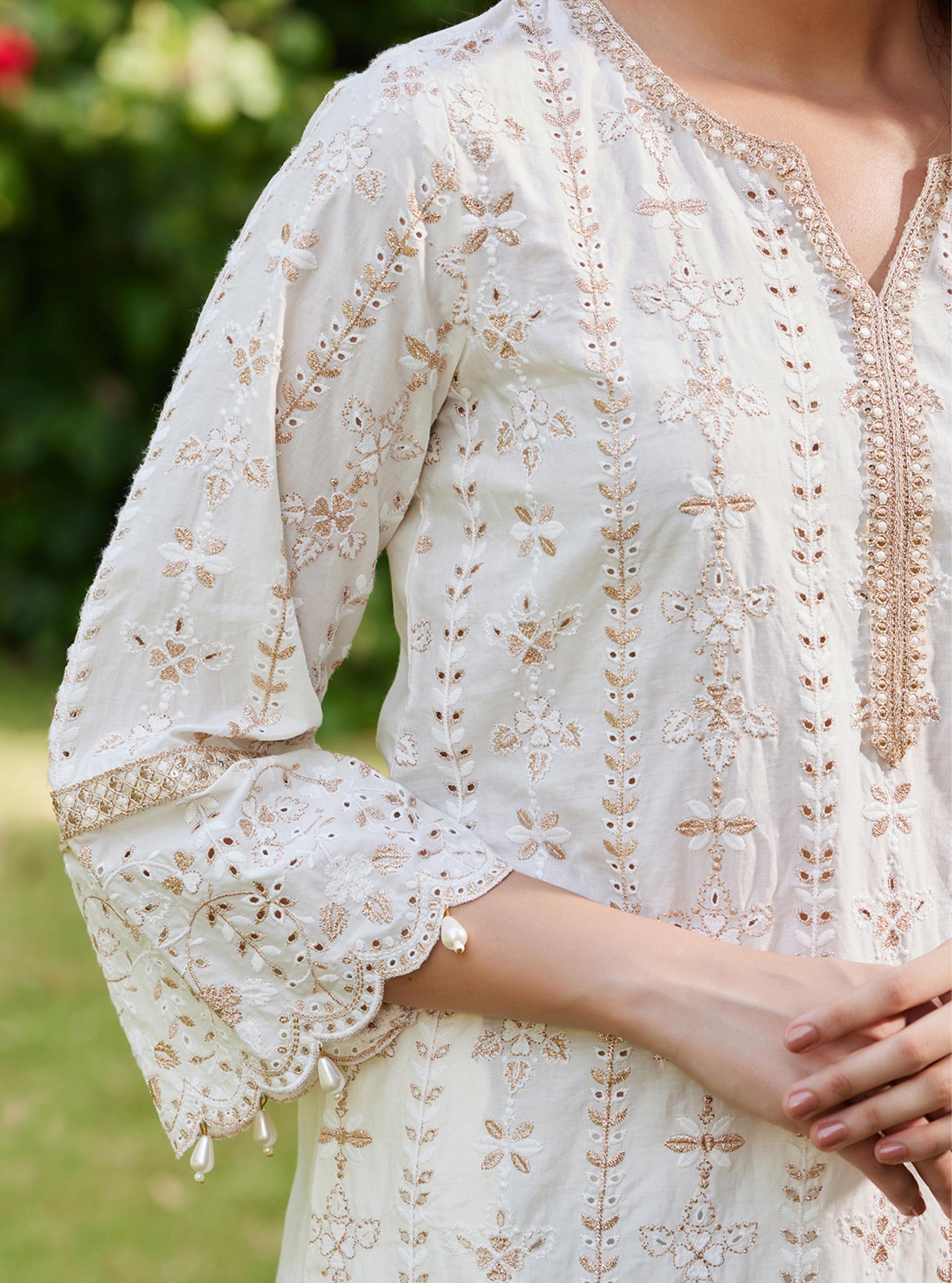 Mulmul Supima Cotton Purvayi Off White Kurta