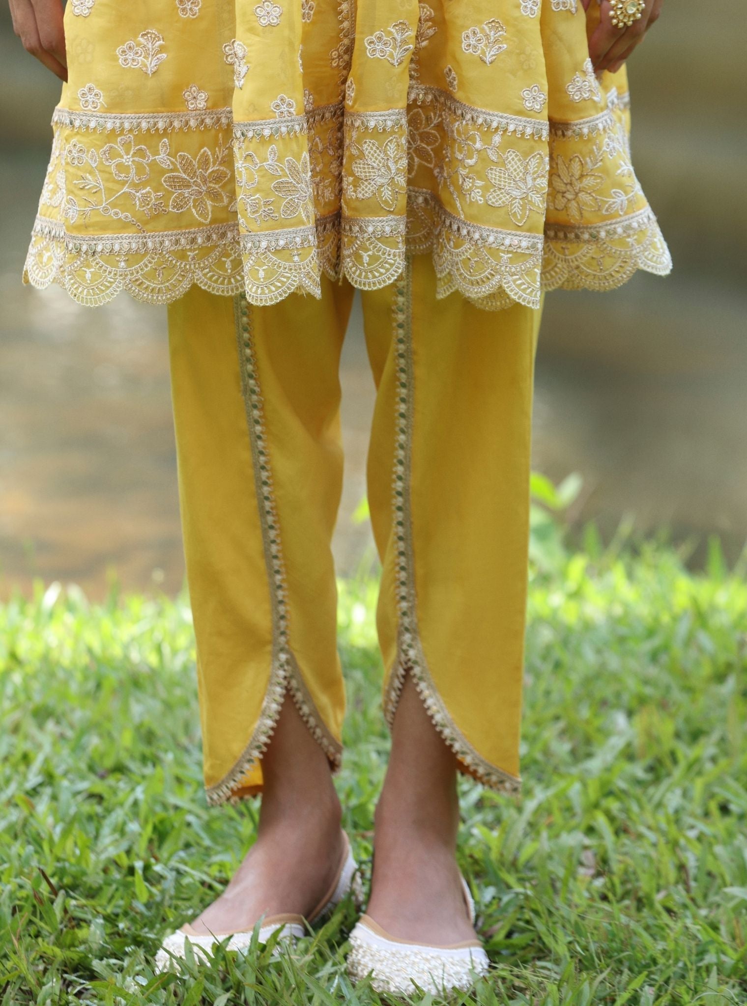 Gaatha Organza Yellow Short Anarkali Kurta Set