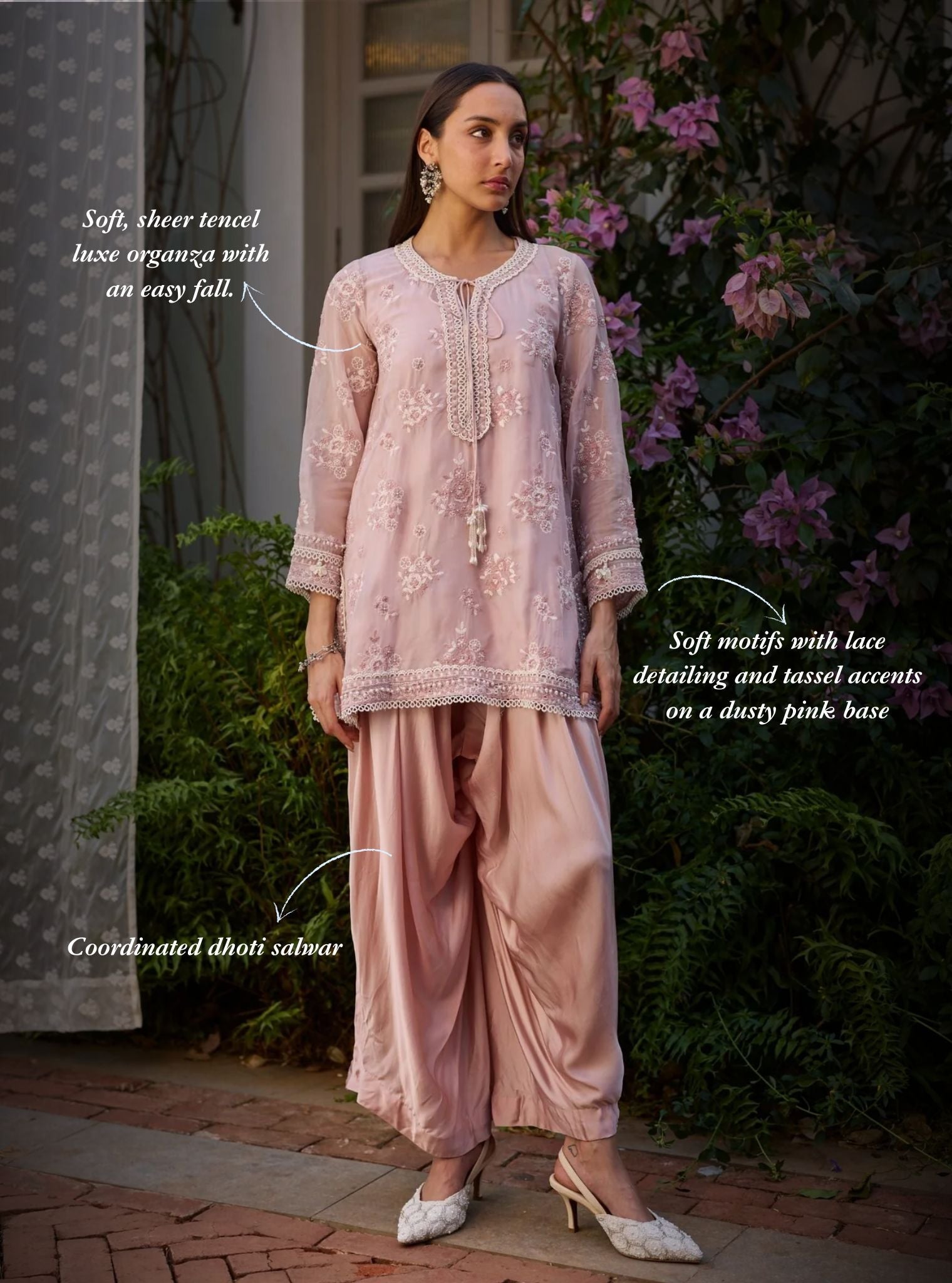Zeni Organza Dusty Pink Kurta With Draped Pants