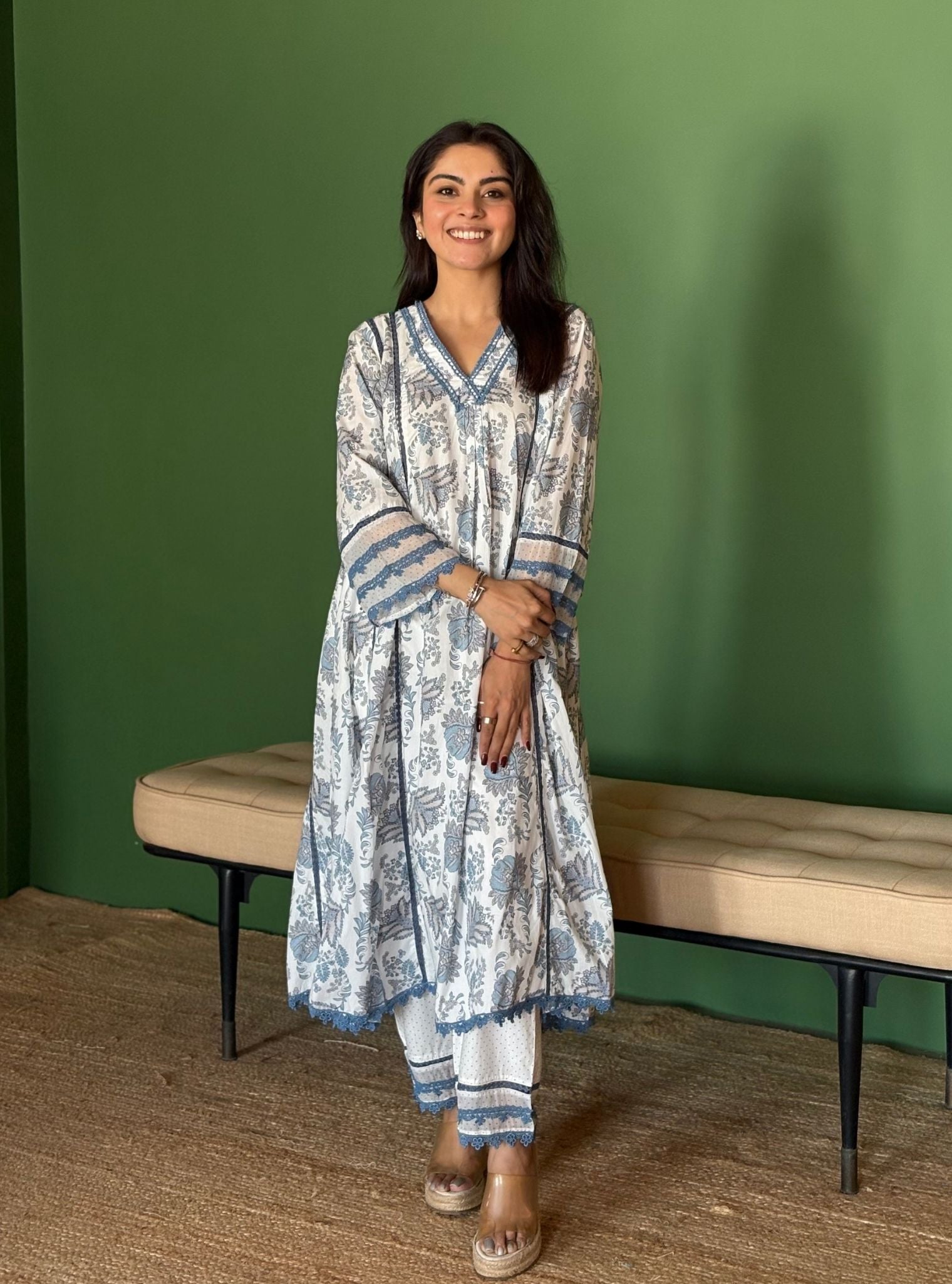 Bellamy Supima Cotton Printed Blue Kurta Set