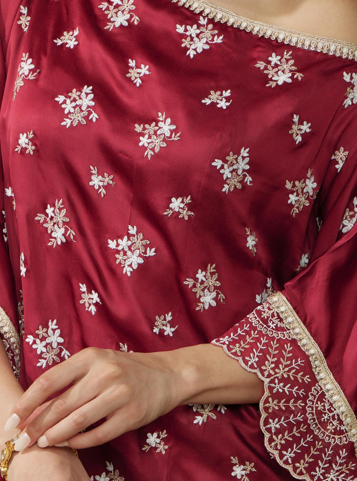 Kasuni Cupro Wine Kaftan with Dhoti Pant Set